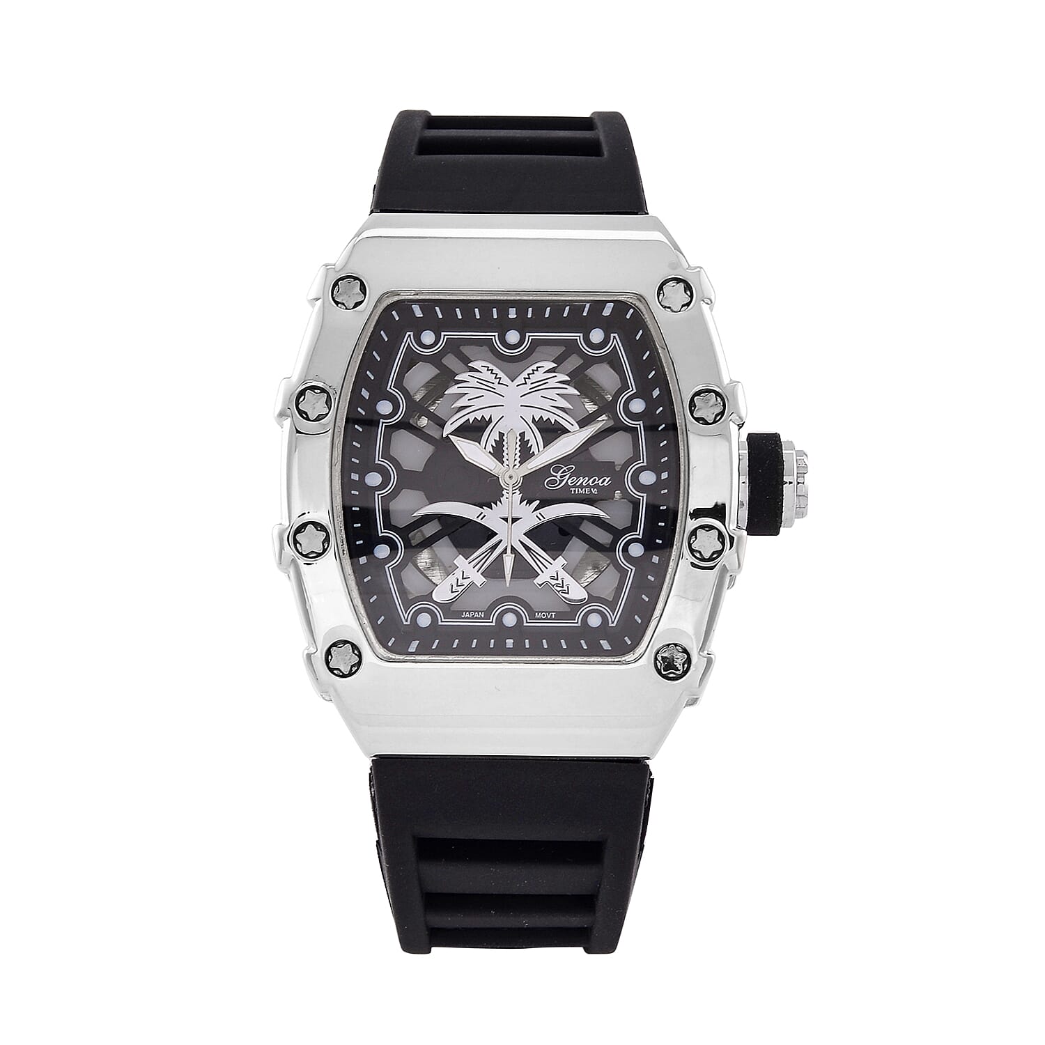 Designer inspired GENOA TIME V2 with silicone strap & stainless steel buckle- Black