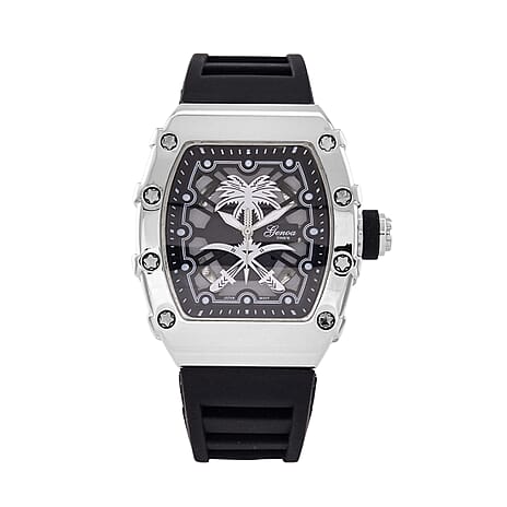 Designer inspired GENOA TIME V2 with silicone strap & stainless steel buckle- Black