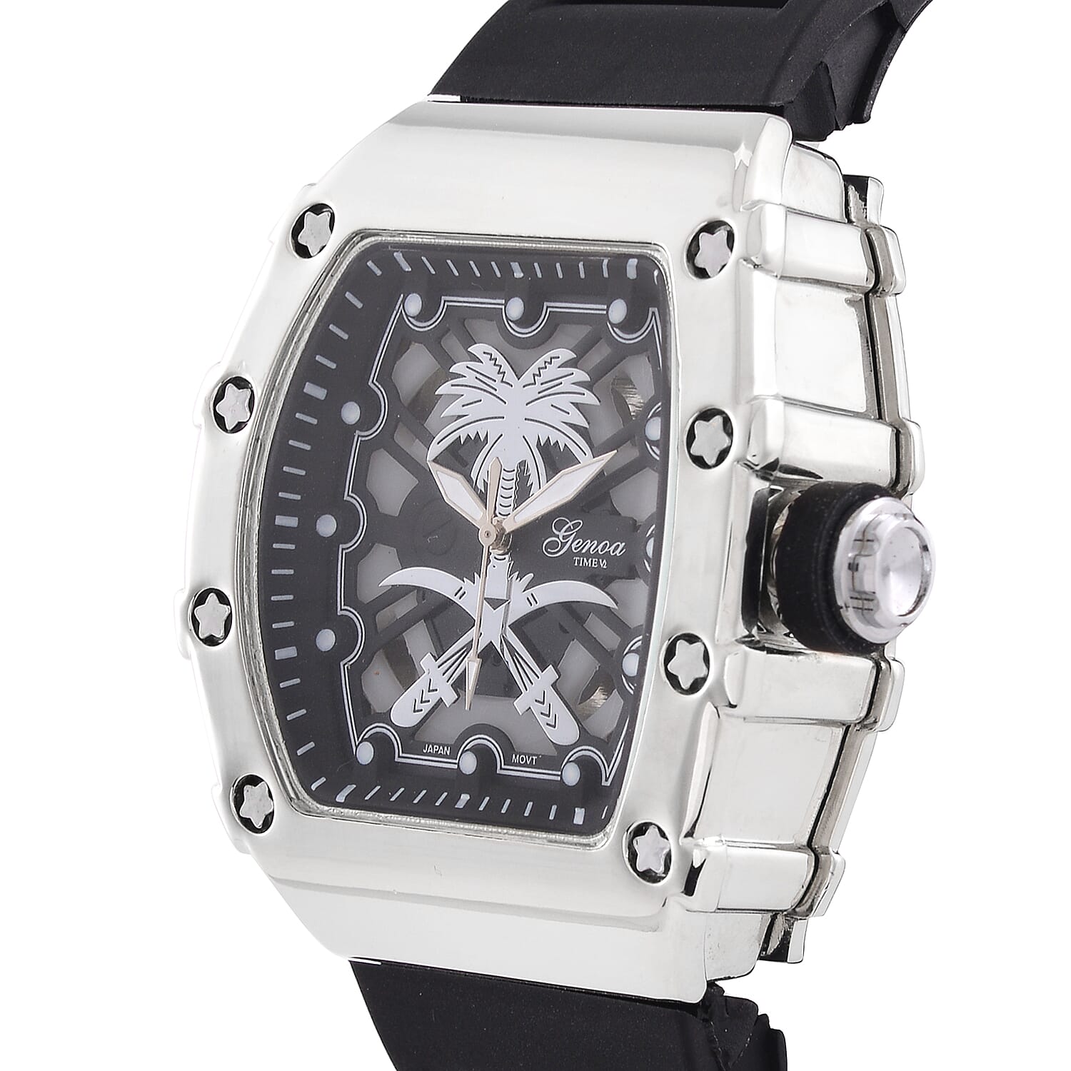 Designer inspired GENOA TIME V2 with silicone strap & stainless steel buckle- Black