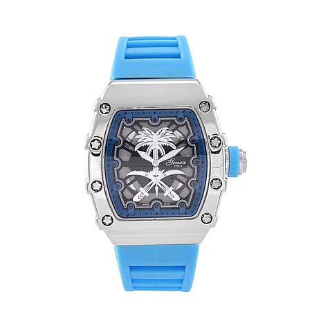 Designer inspired GENOA TIME V2 with silicone strap & stainless steel buckle- Blue