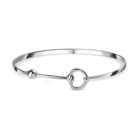 Designer Inspired Rhodium Overlay Sterling Silver Snaffle Bangle (Size - 7.5)