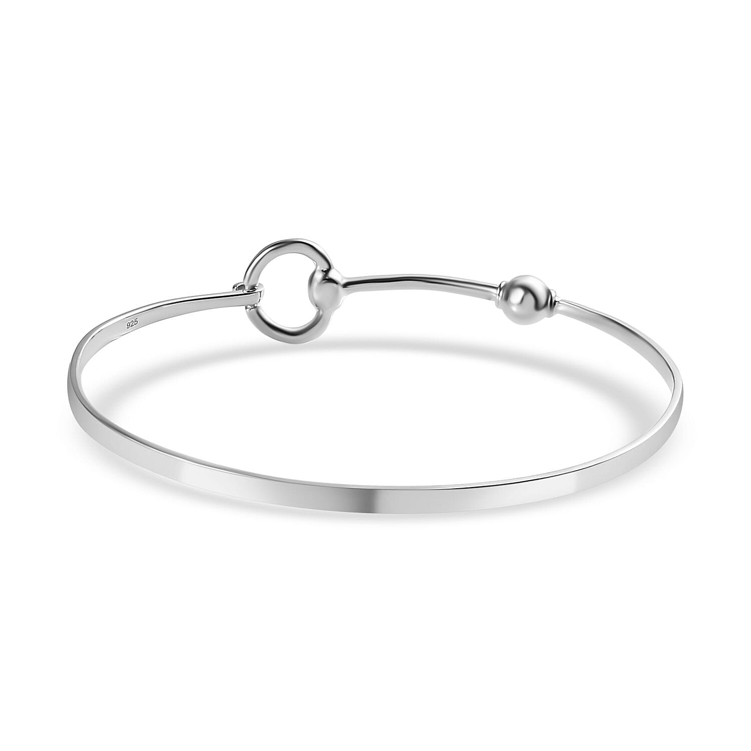 Designer Inspired Rhodium Overlay Sterling Silver Snaffle Bangle (Size - 7.5)