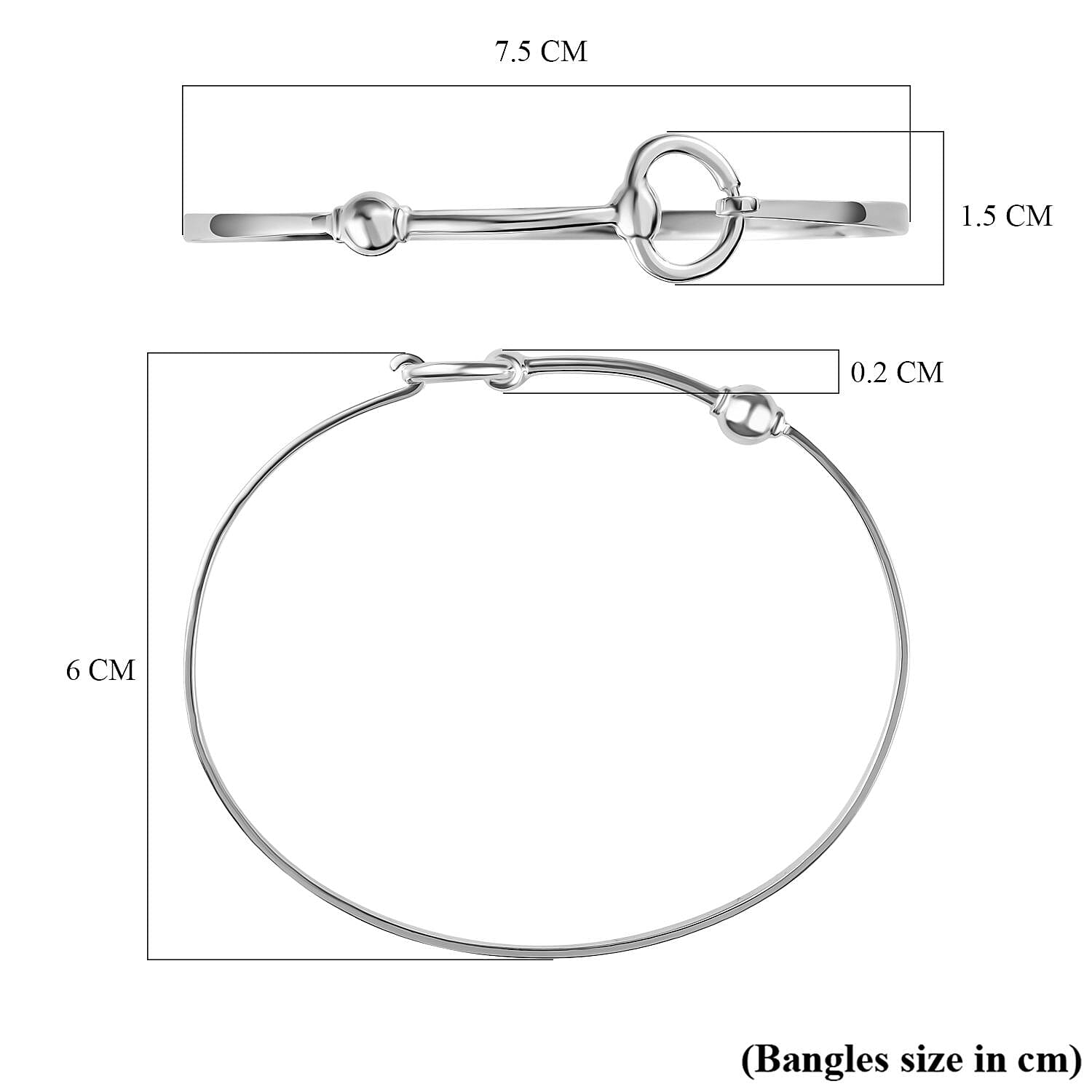 Designer Inspired Rhodium Overlay Sterling Silver Snaffle Bangle (Size - 7.5)