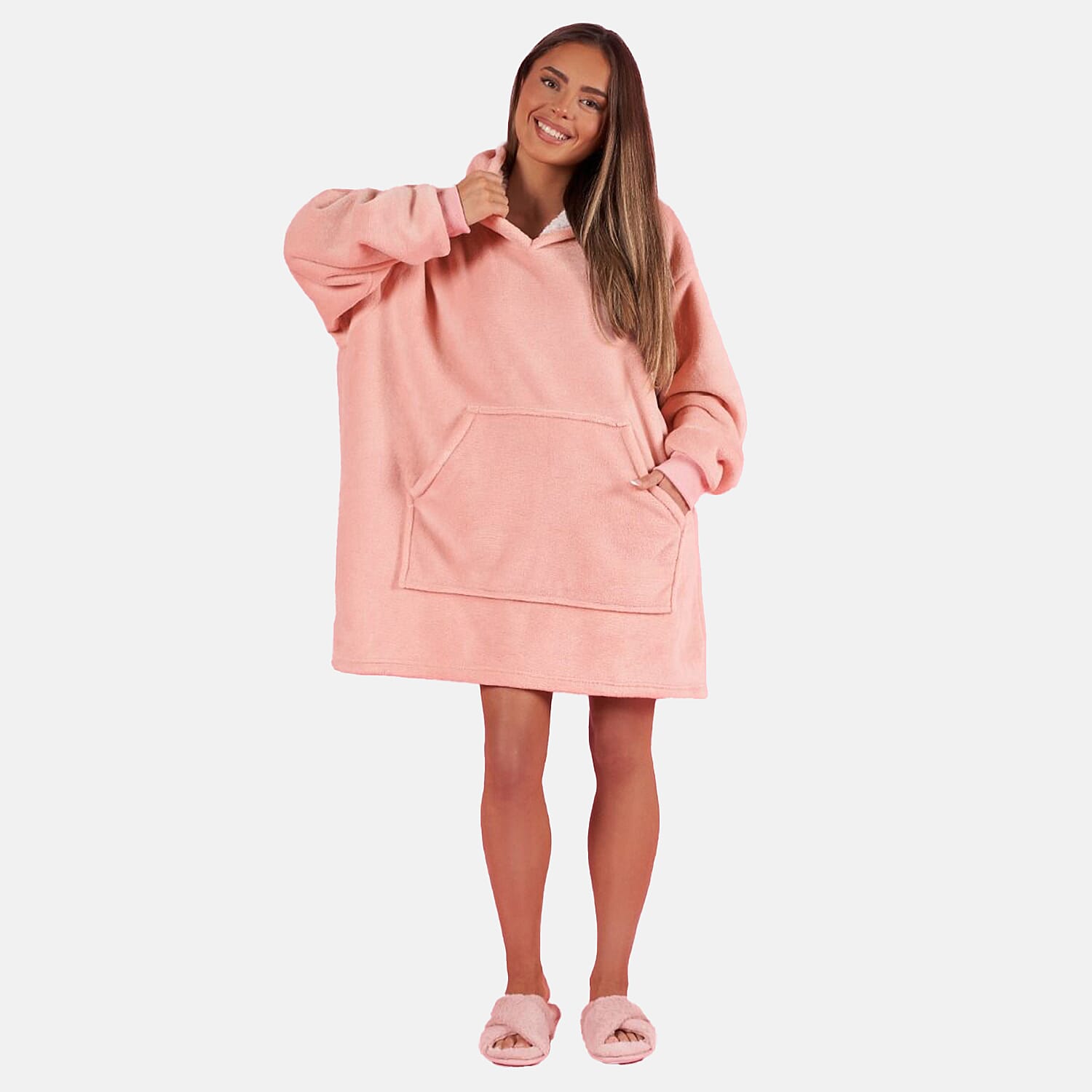 Coral Fleece Hoodie Blanket - Blush