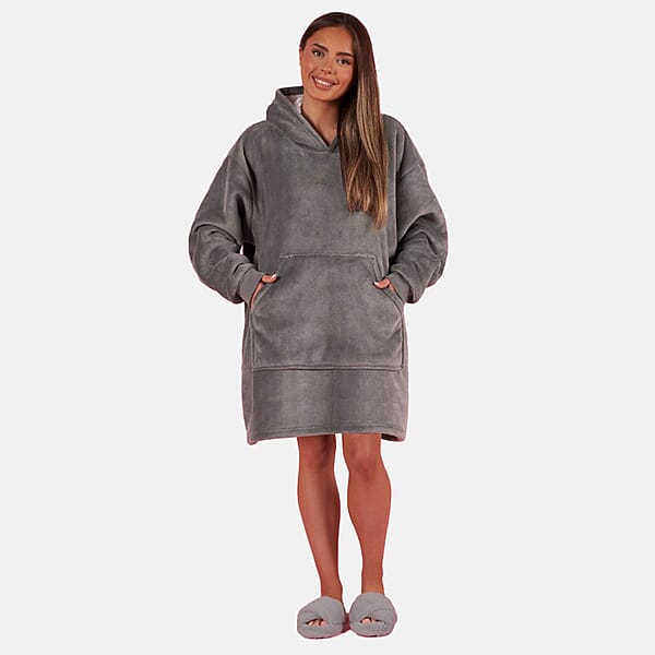Charcoal Fleece Hoodie Blanket 7689337 TJC