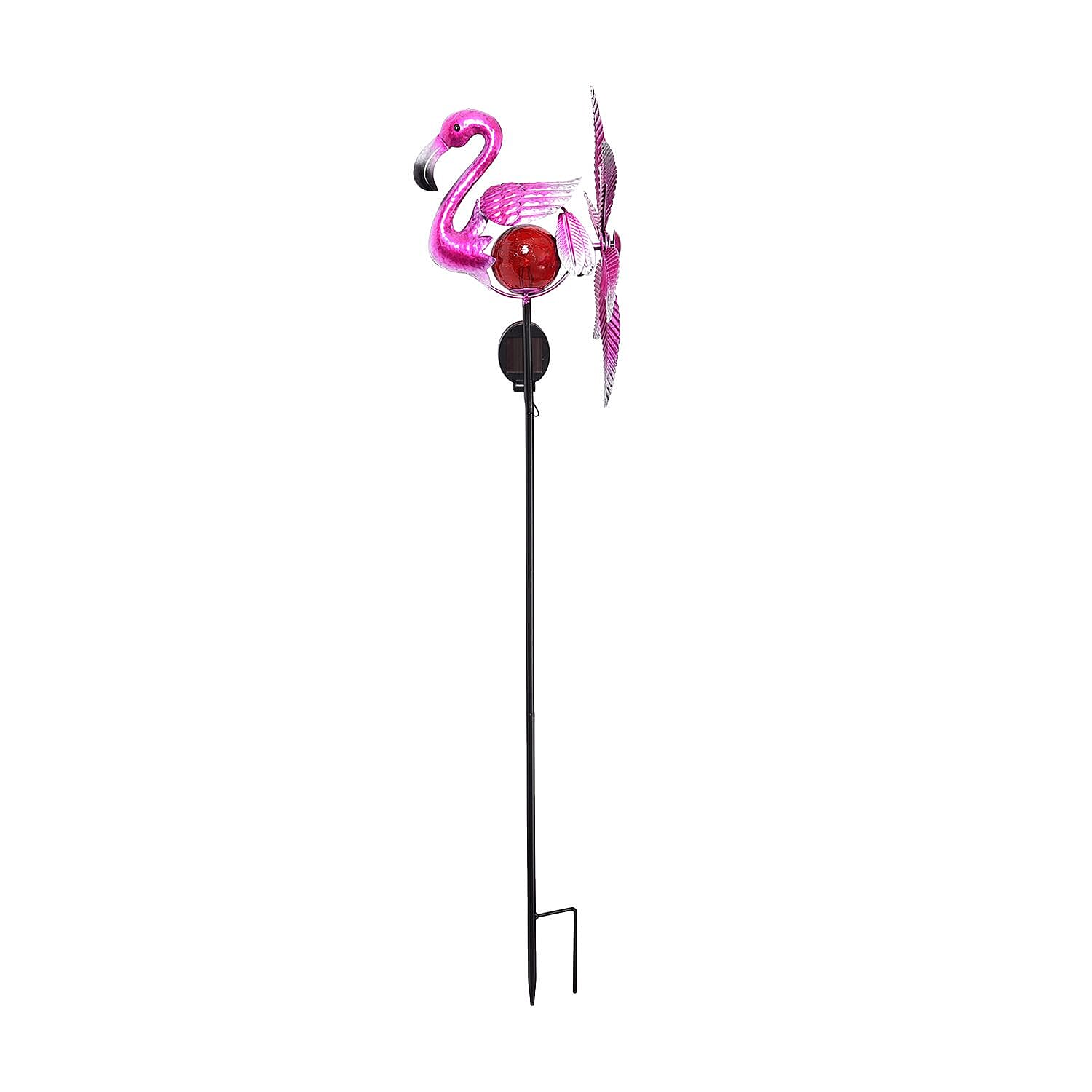 Pink Flamingo Wind Spinner with Solar Panel and LED