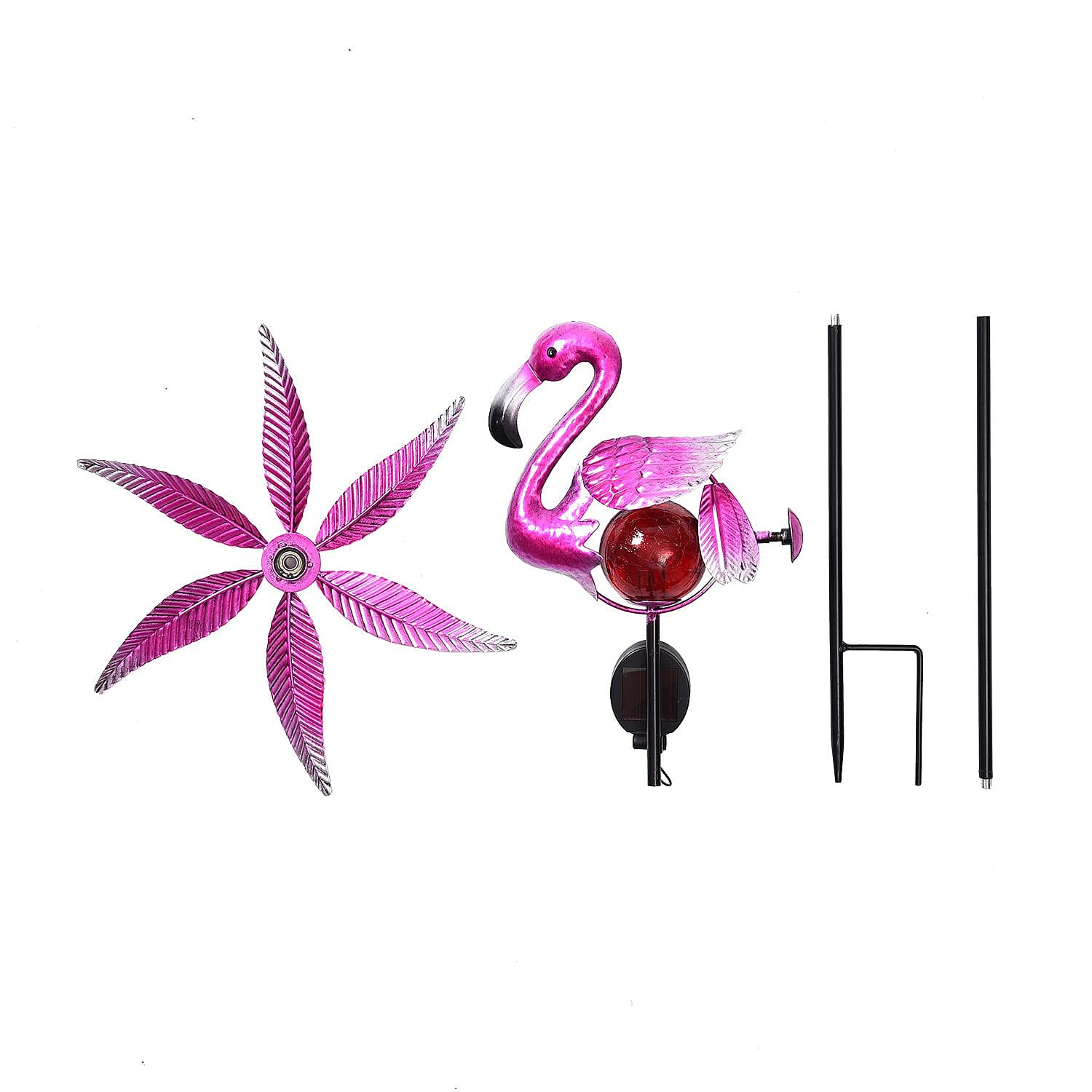 Pink Flamingo Wind Spinner with Solar Panel and LED
