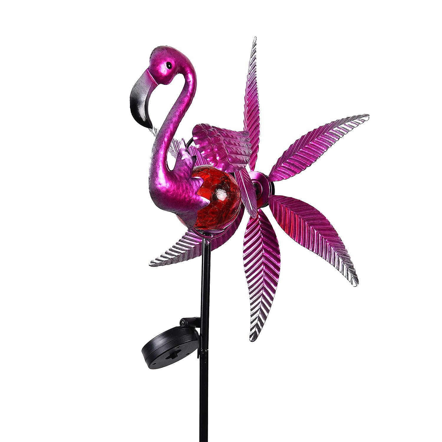 Pink Flamingo Wind Spinner with Solar Panel and LED
