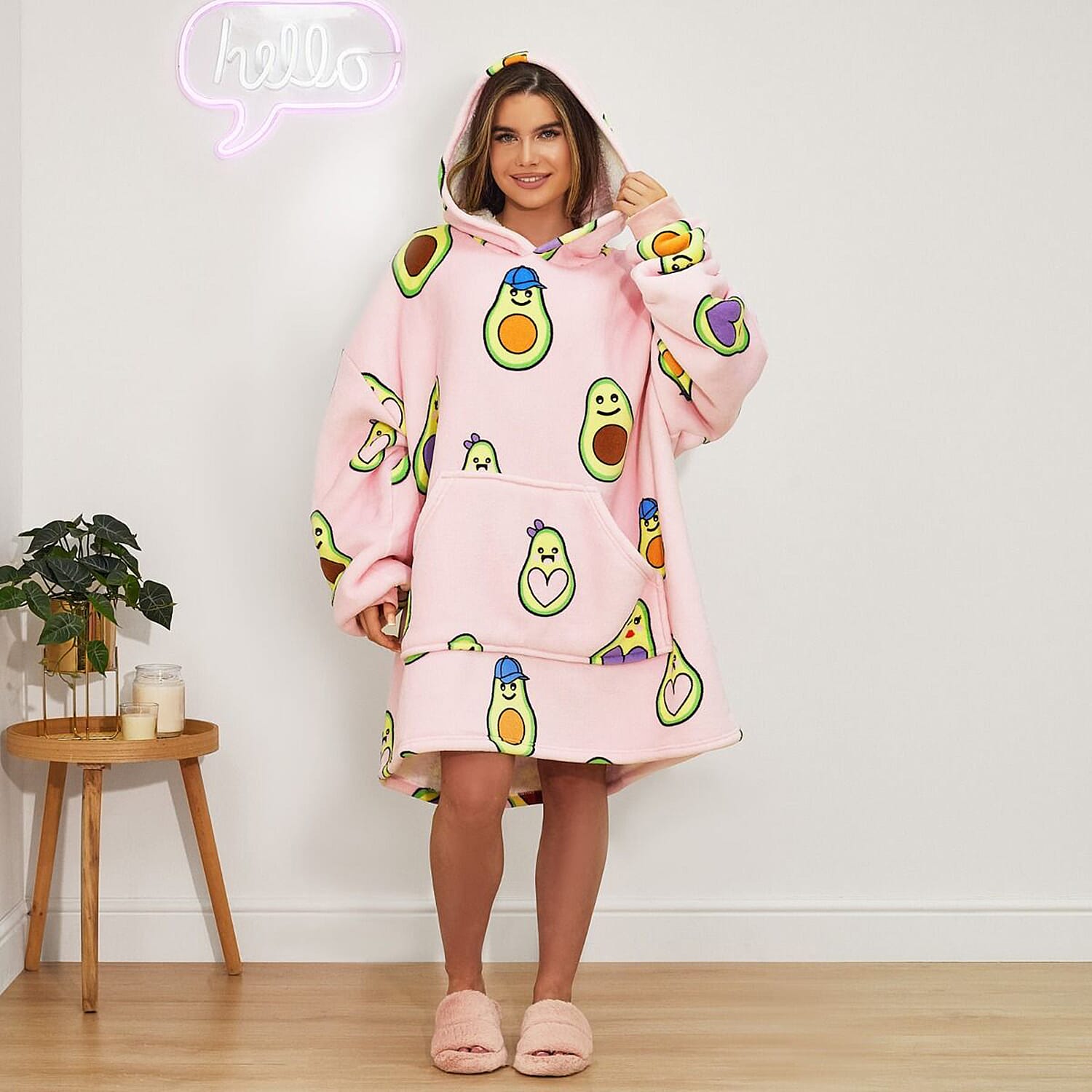 Avocado Print Hoodie Blanket, Blush (Adults) - Light Pink