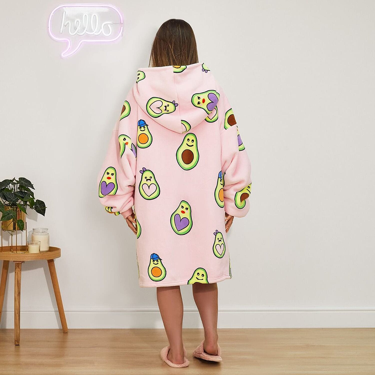 Avocado Print Hoodie Blanket, Blush (Adults) - Light Pink