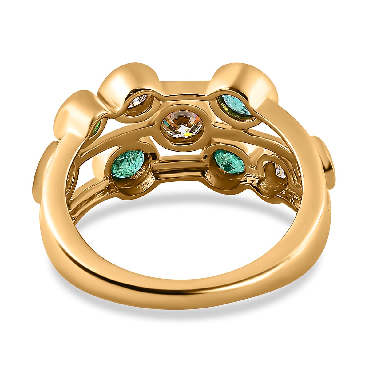 Gemfields Zambian Emerald & Moissanite Bubble Ring in 18K Vermeil Yellow Gold Plated Sterling Silver 1.57 Ct.
