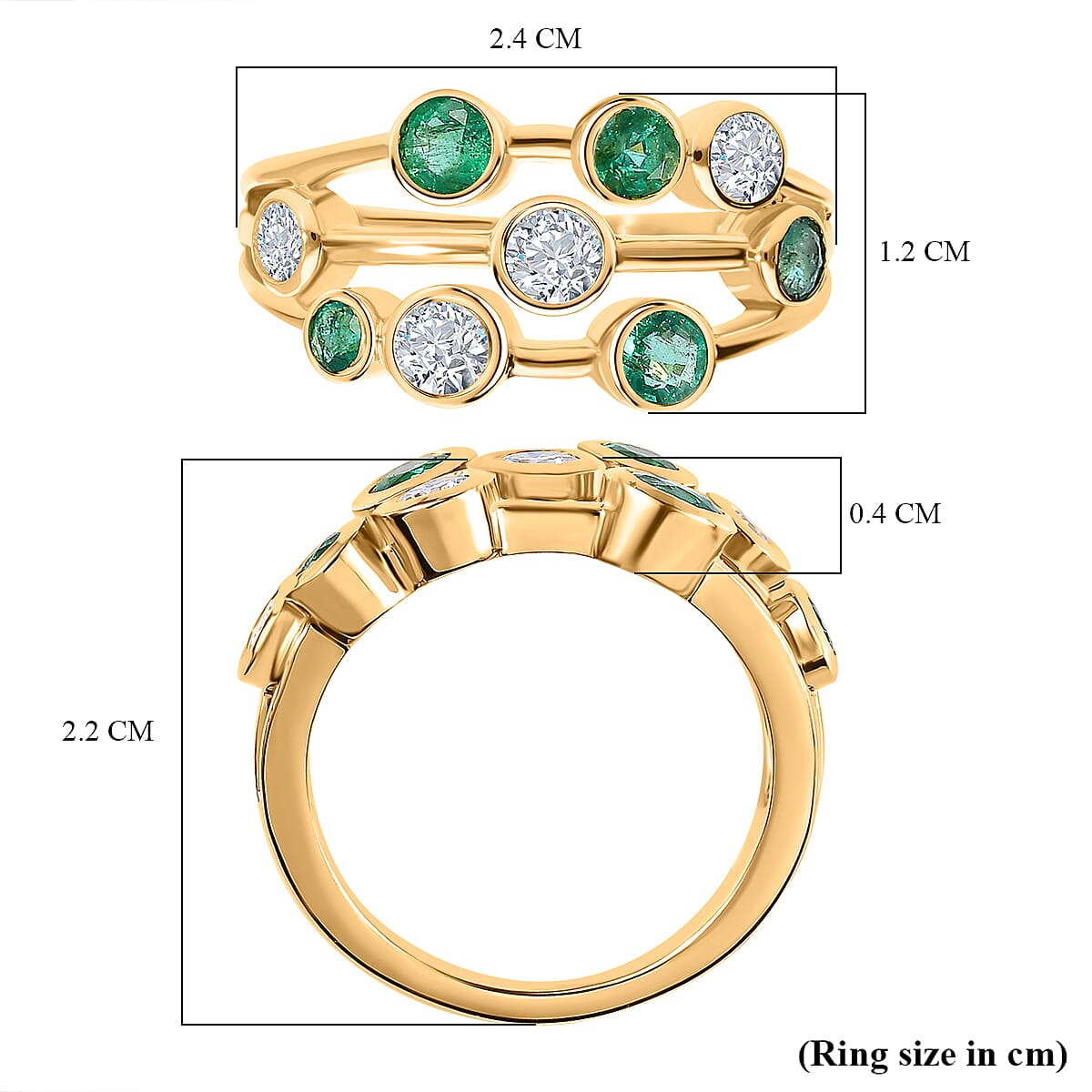 Gemfields Zambian Emerald & Moissanite Bubble Ring in 18K Vermeil Yellow Gold Plated Sterling Silver 1.57 Ct.