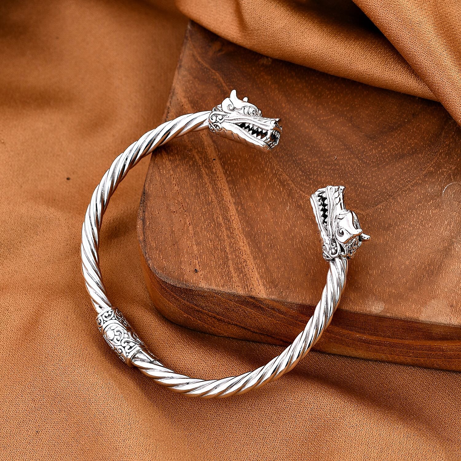 Royal Bali Collection - Sterling Silver Cuff Bangle (Size 7), Silver Wt. 21.30 Gms