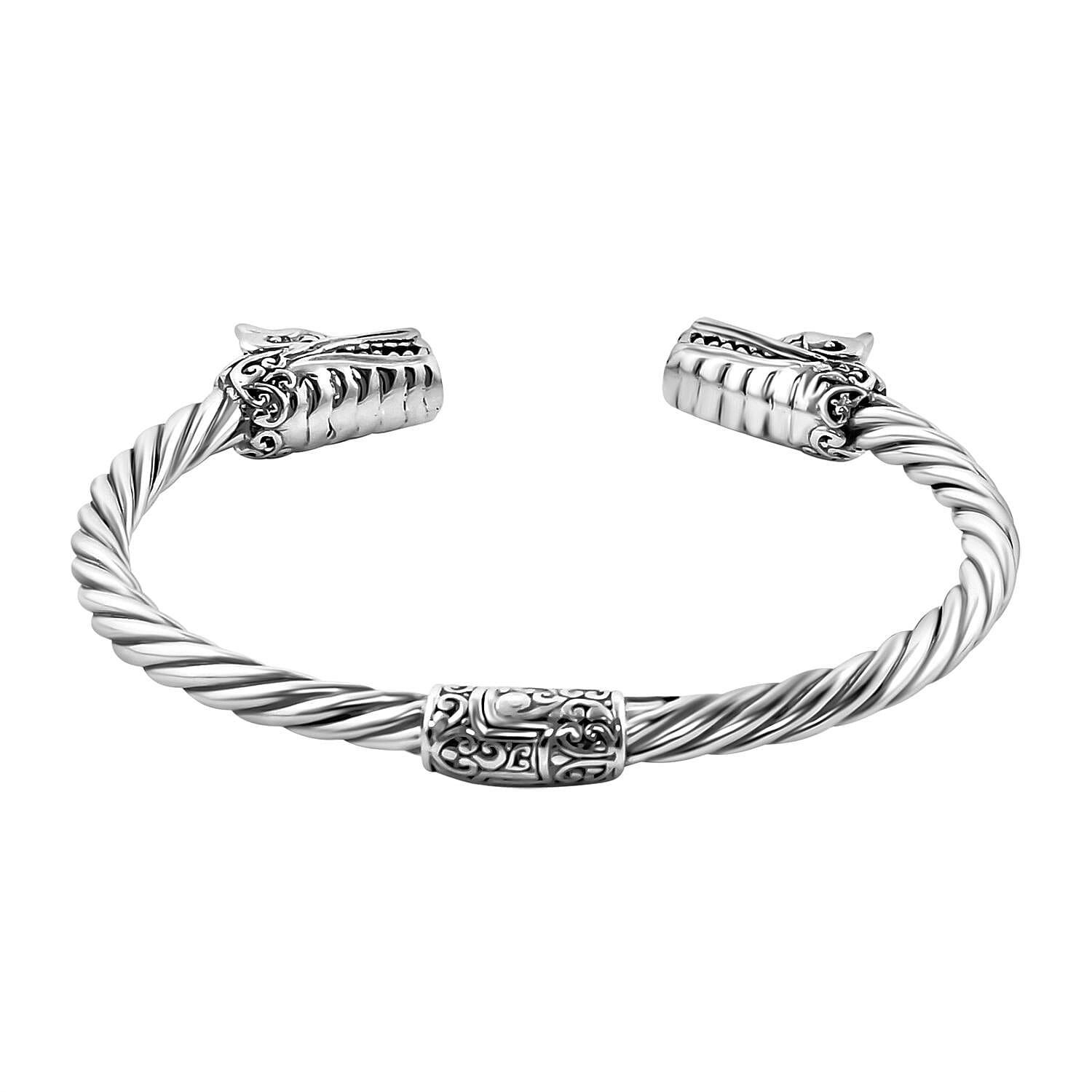 Royal Bali Collection - Sterling Silver Cuff Bangle (Size 7), Silver Wt. 21.30 Gms