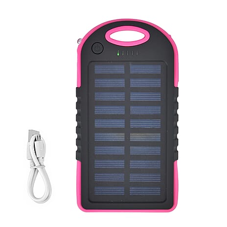 Energy Efficient Solar Charger 5000 mAH Power Bank with charging Cable included- Pink & Black