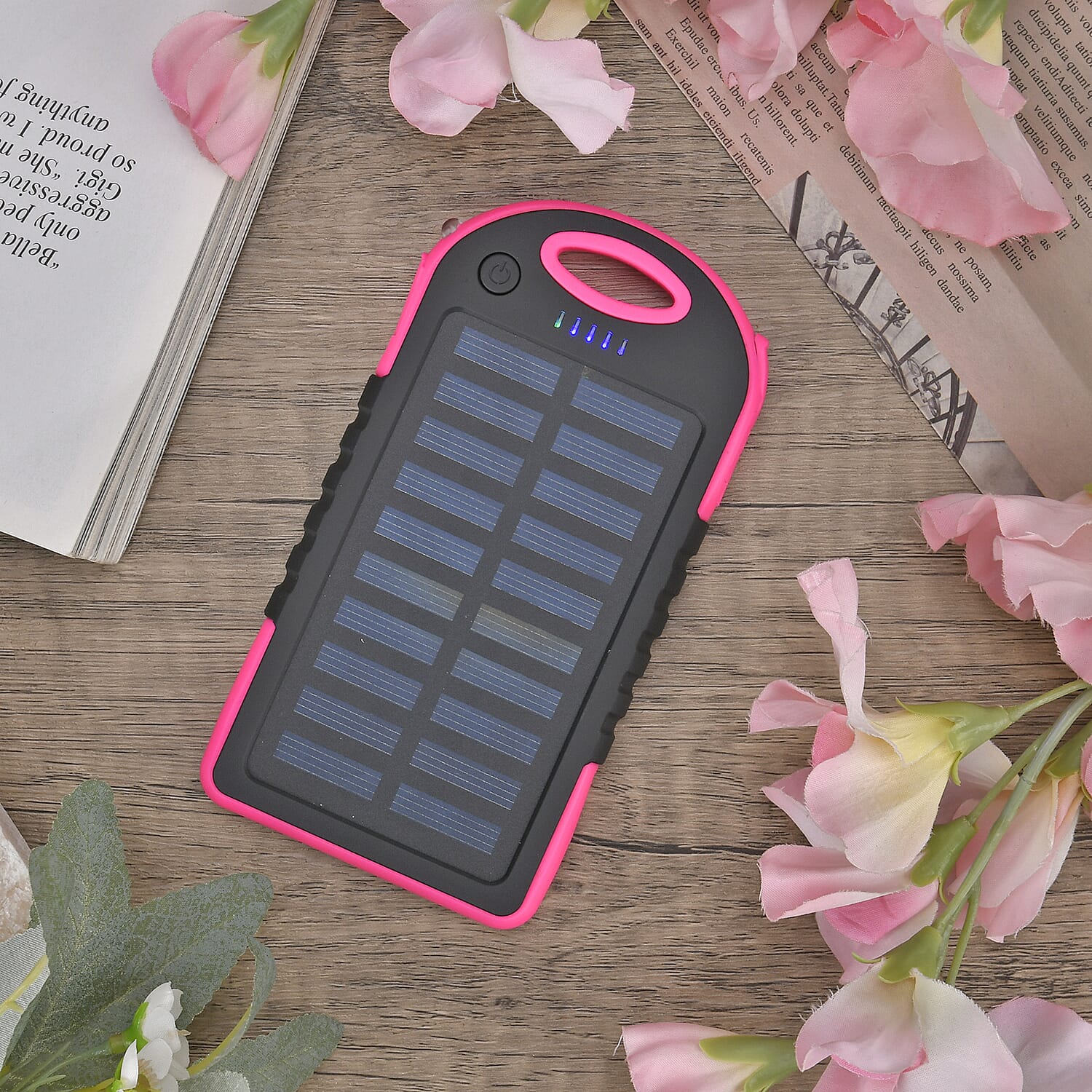 Energy Efficient Solar Charger 5000 mAH Power Bank with charging Cable included- Pink & Black