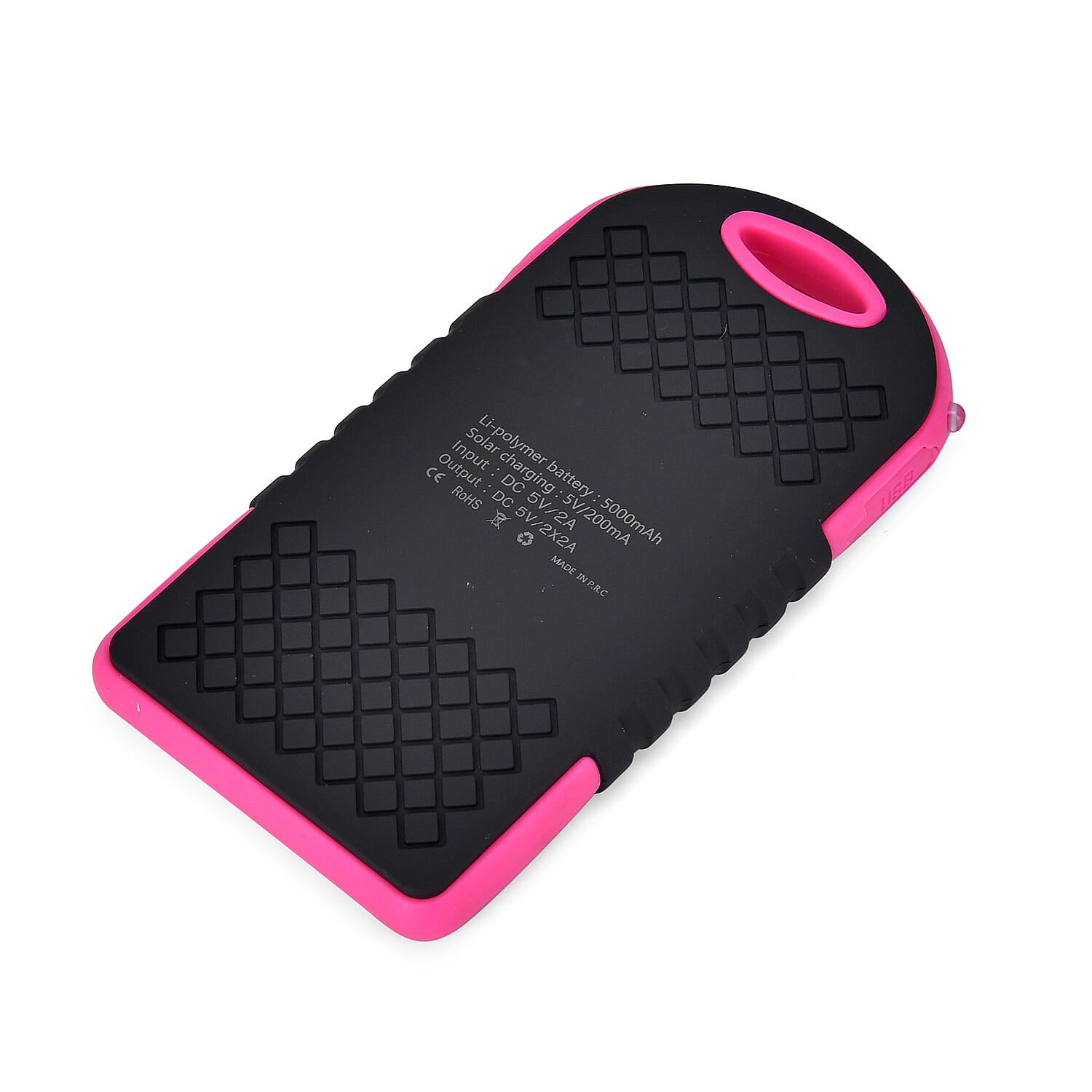 Energy Efficient Solar Charger 5000 mAH Power Bank with charging Cable included- Pink & Black