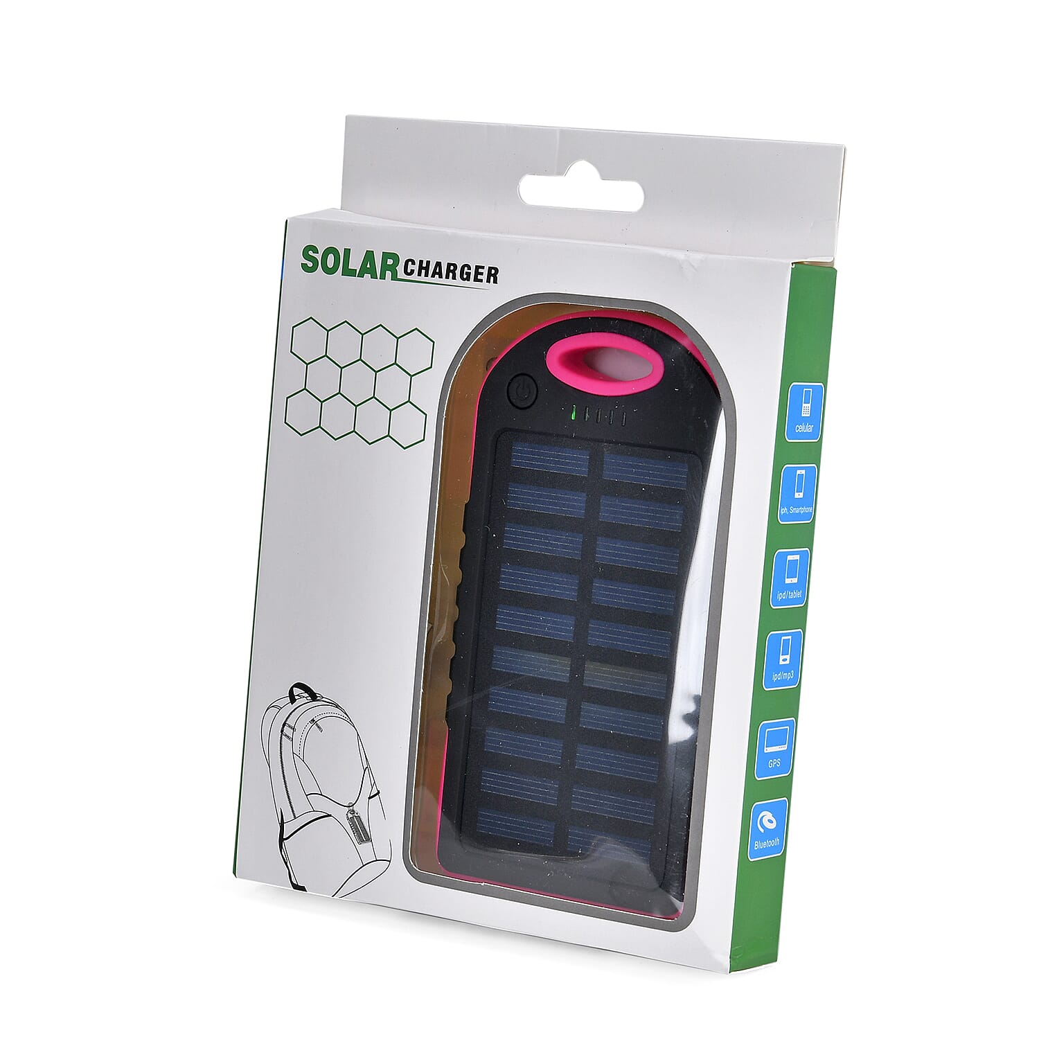 Energy Efficient Solar Charger 5000 mAH Power Bank with charging Cable included- Pink & Black