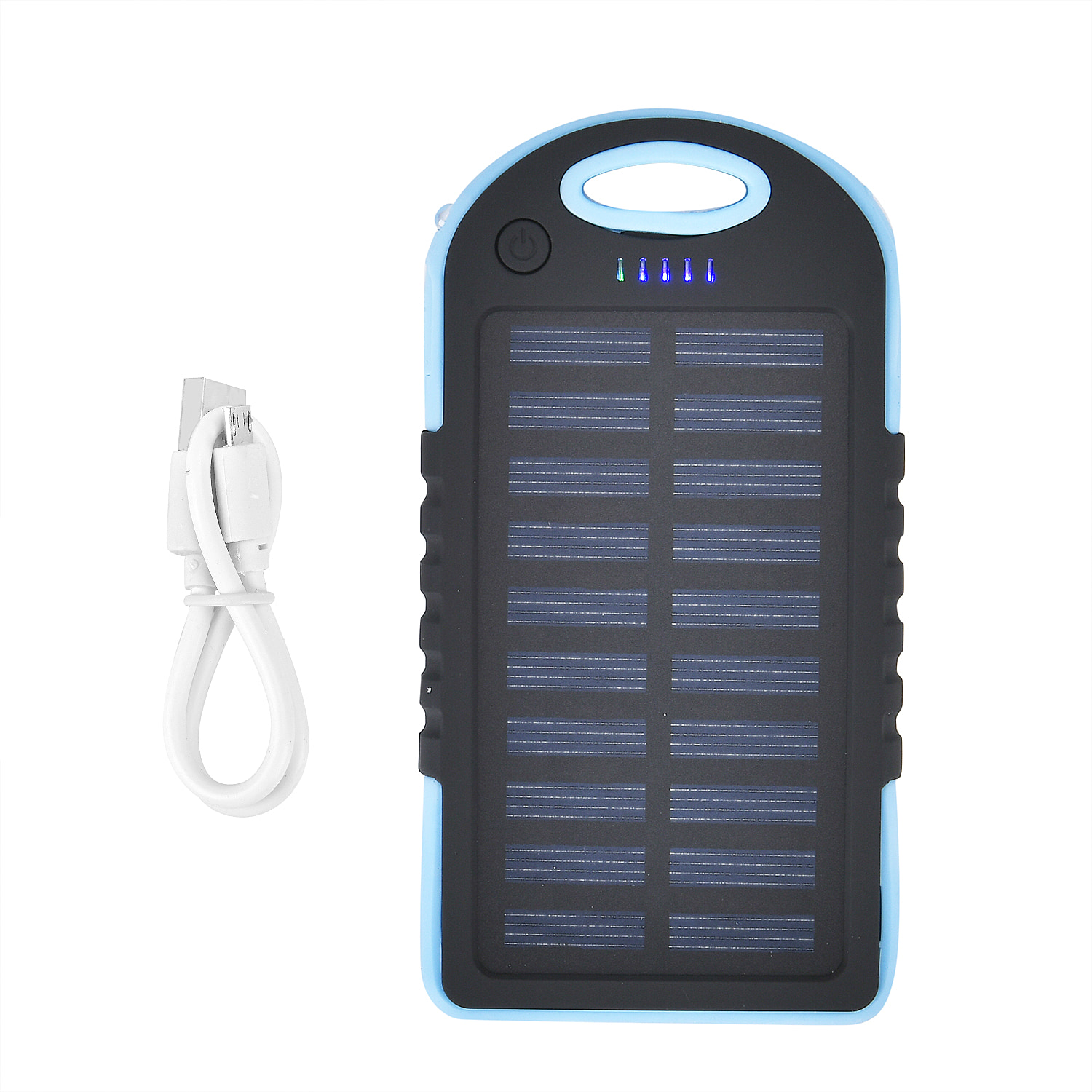 5000mAh Power Bank with Solar Panel, USB Cable (Change Android into Type C) - Blue & Black