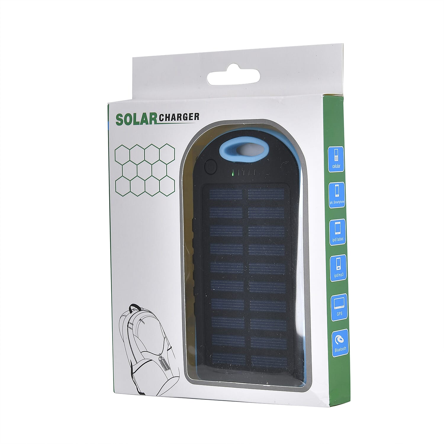 Energy Efficient Solar Charger 5000 mAH Power Bank with charging Cable included- Blue & Black