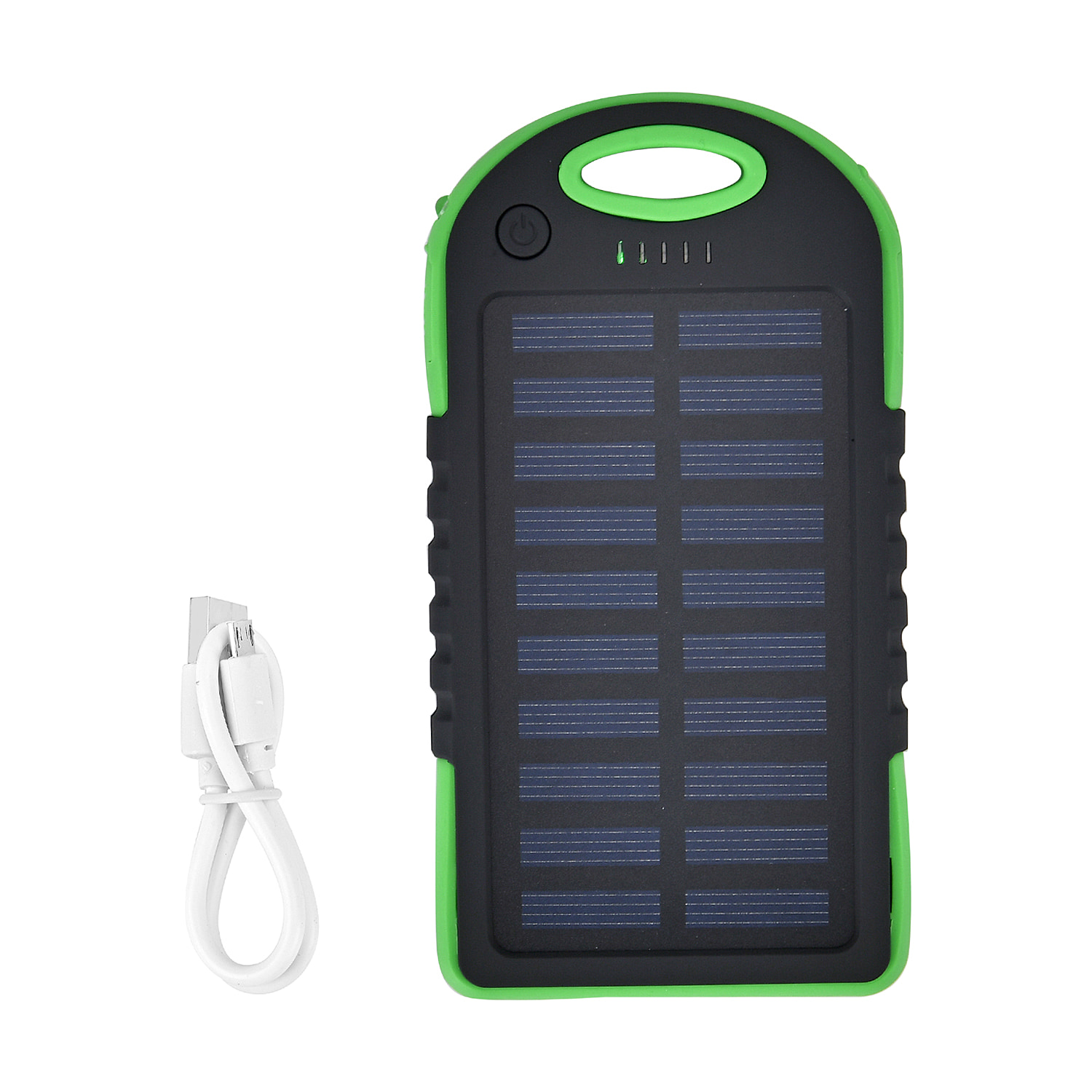 5000mAh Power Bank with Solar Panel, USB Cable (Change Android into Type C) - Green & Black
