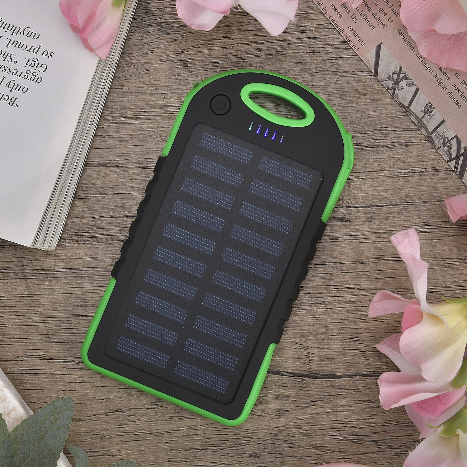 Energy Efficient Solar Charger 5000 mAH Power Bank with charging Cable included- Green & Black