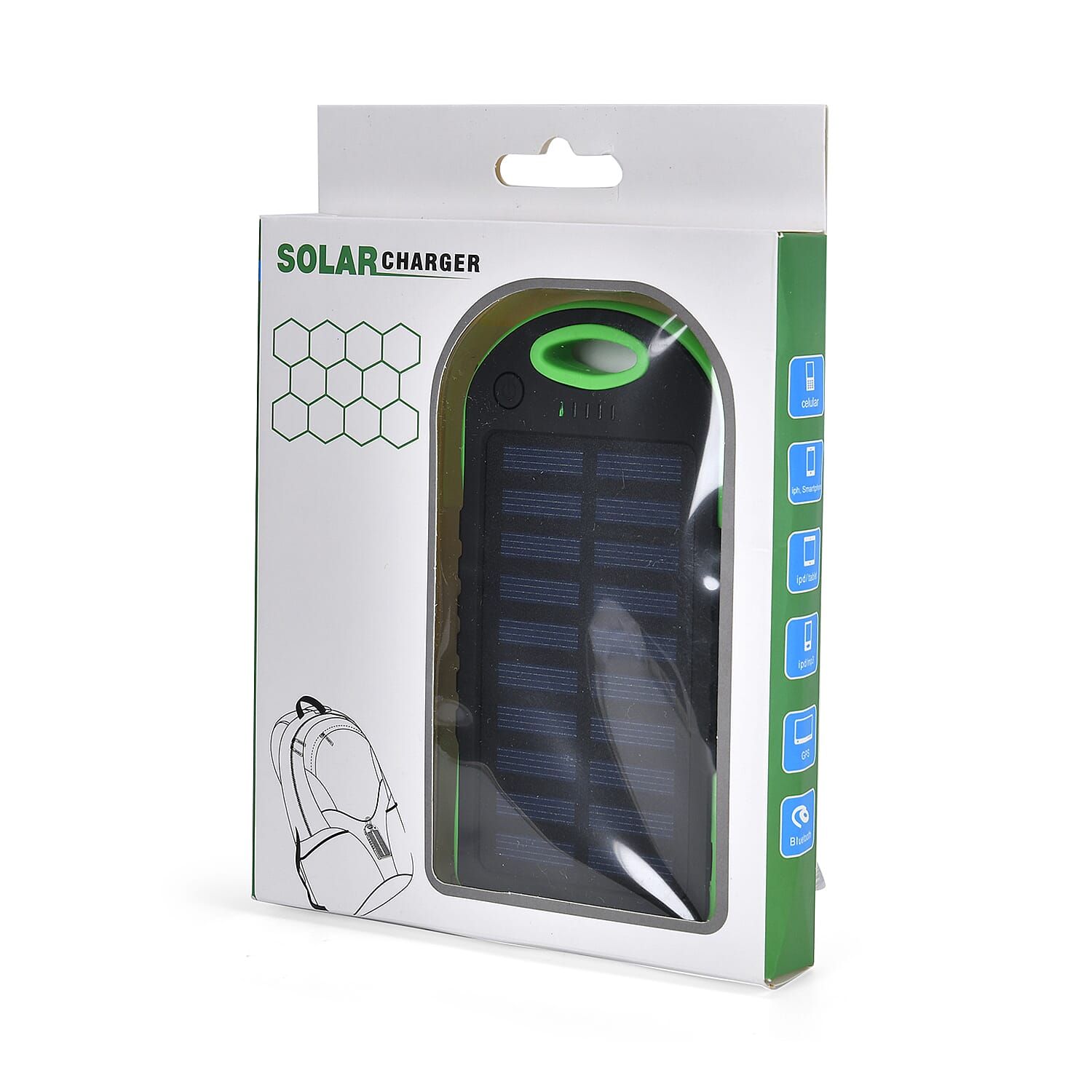 Energy Efficient Solar Charger 5000 mAH Power Bank with charging Cable included- Green & Black