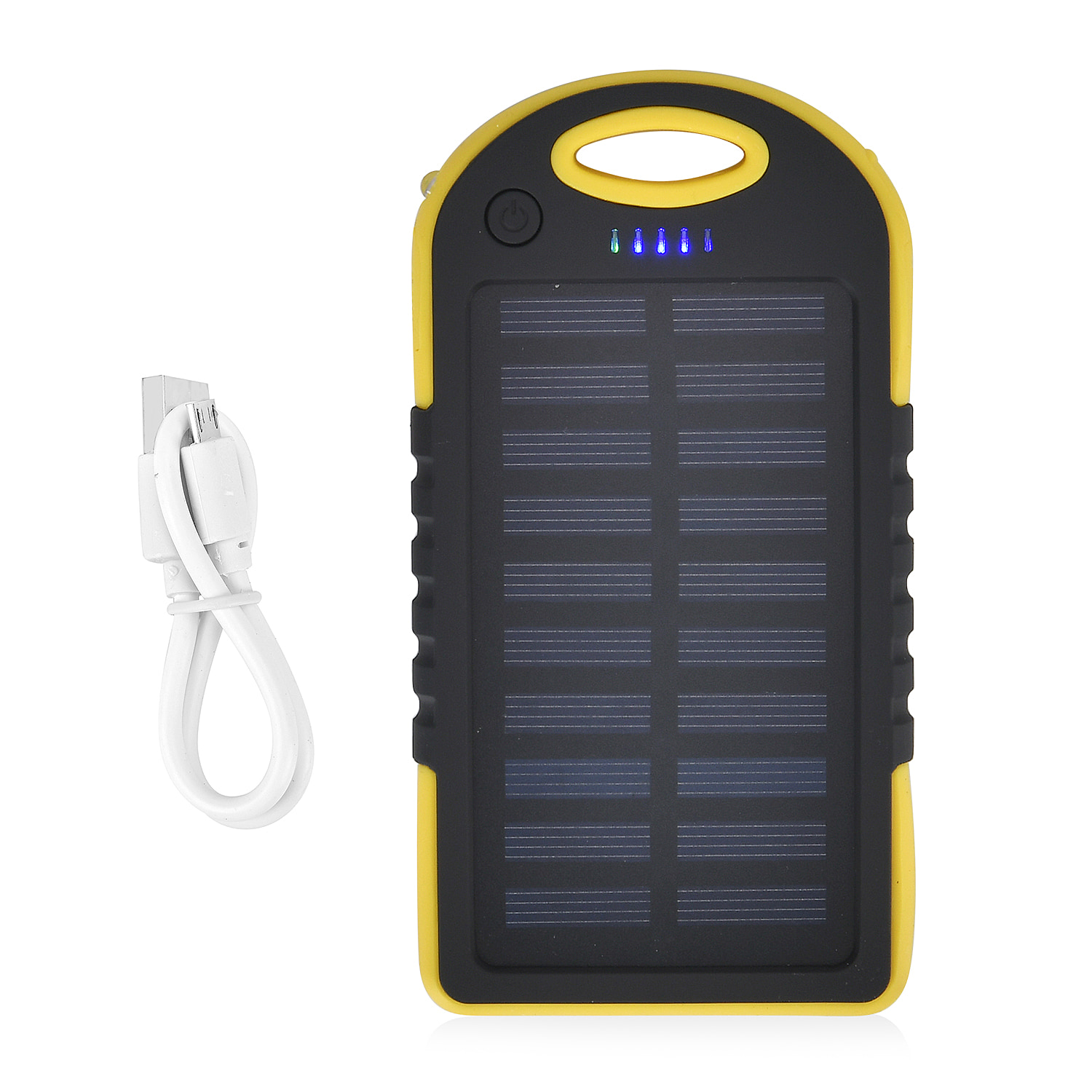 5000mAh Power Bank with Solar Panel, USB Cable (Change Android into Type C) - Yellow & Black
