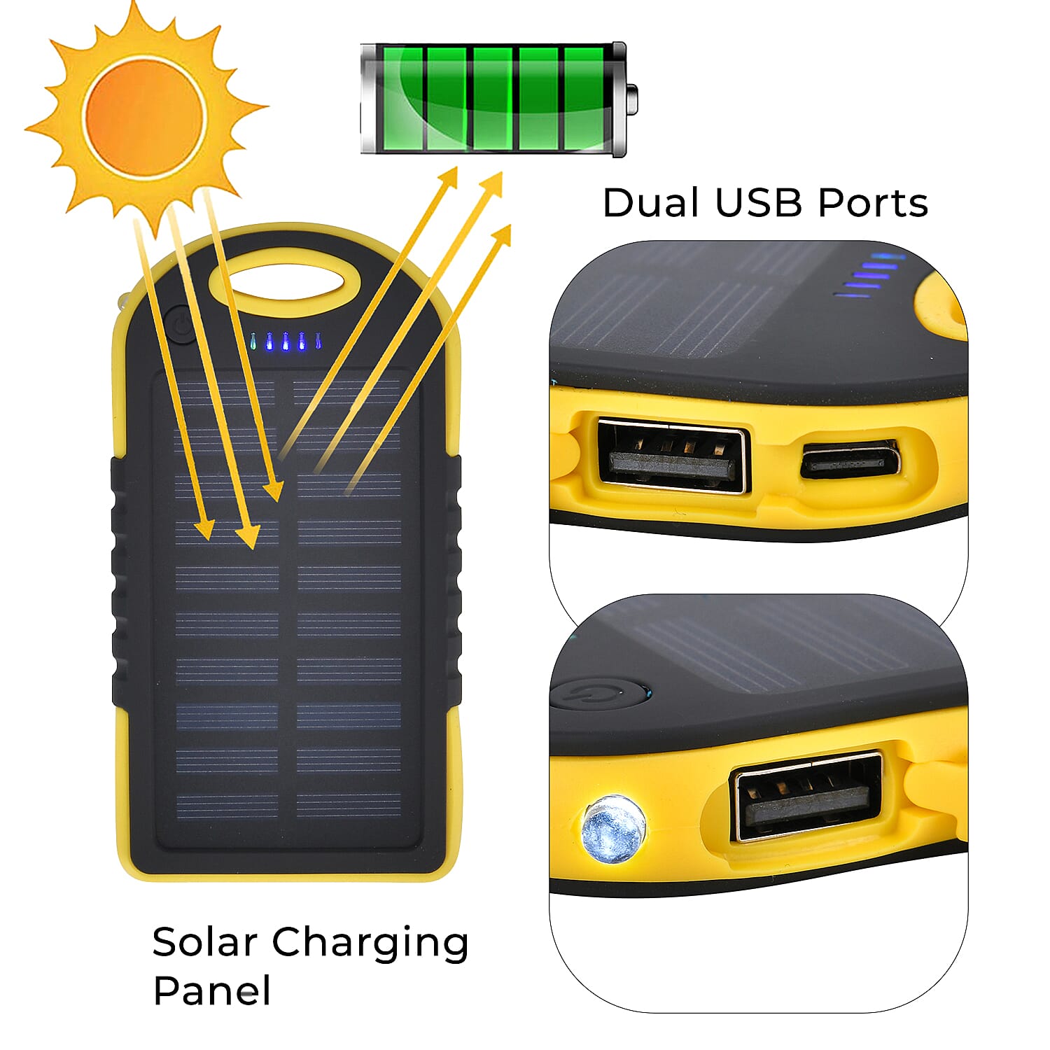 Energy Efficient Charger 5000 mAH Power Bank with charging Cable included - Yellow & Black