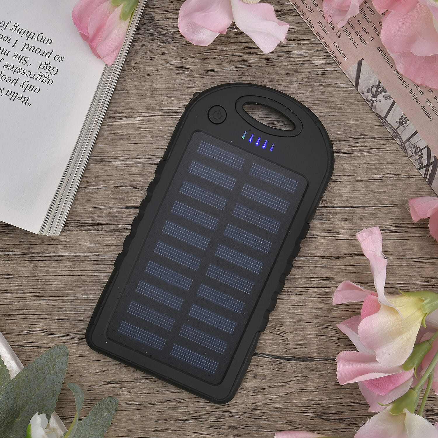Energy Efficient Solar Charger 5000 mAH Power Bank with charging Cable included- Black & Black