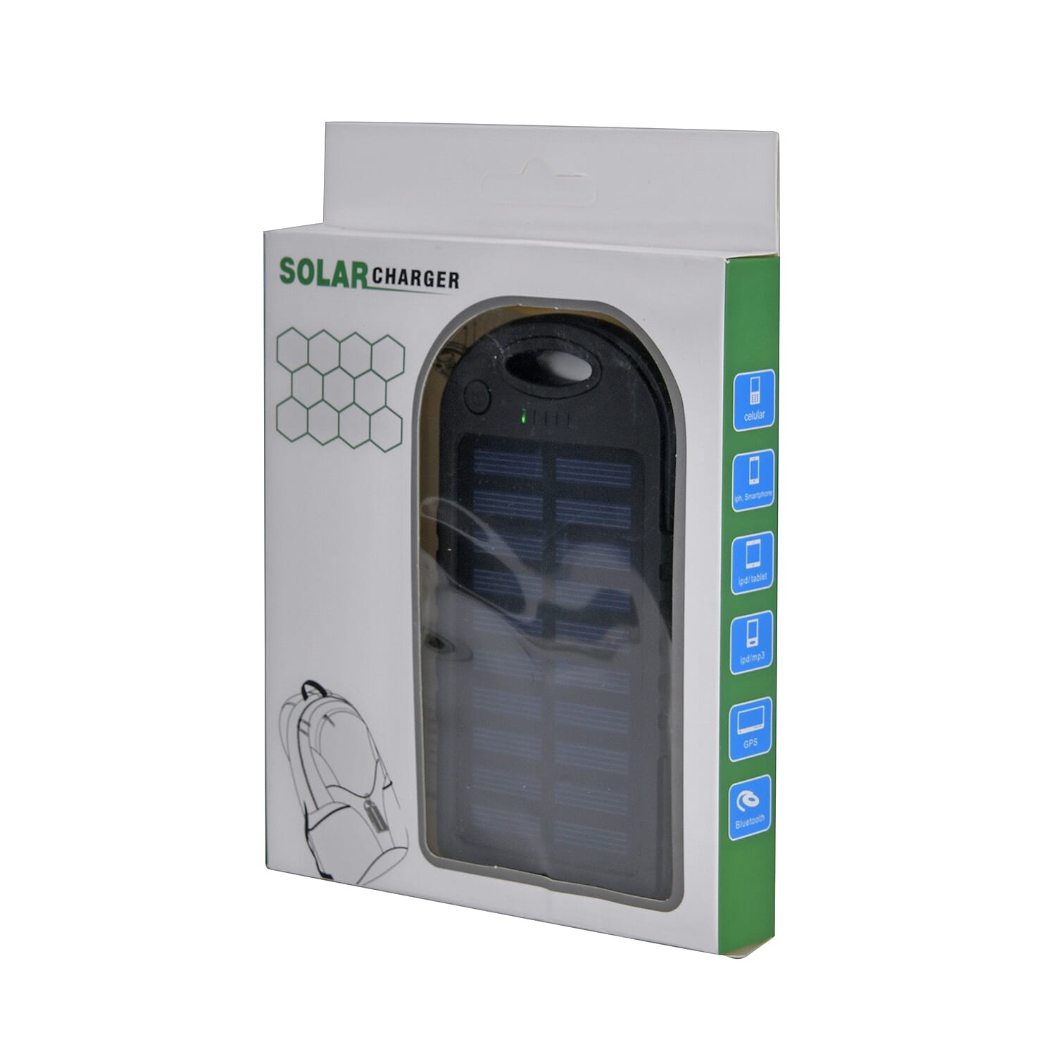 Energy Efficient Solar Charger 5000 mAH Power Bank with charging Cable included- Black & Black