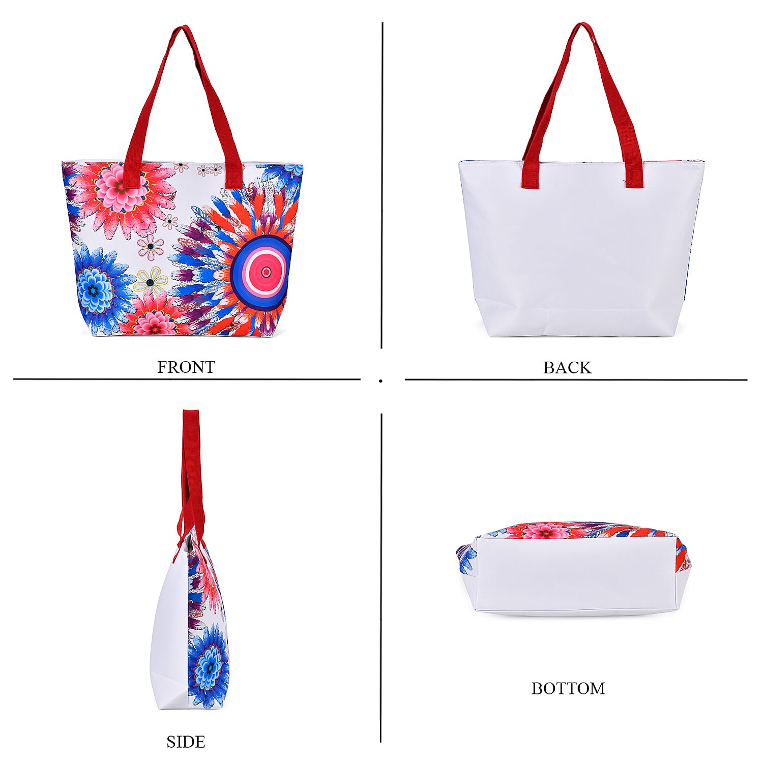 Set of 2 Flower Pattern Tote Bag with Handle Drop - Blue & Red