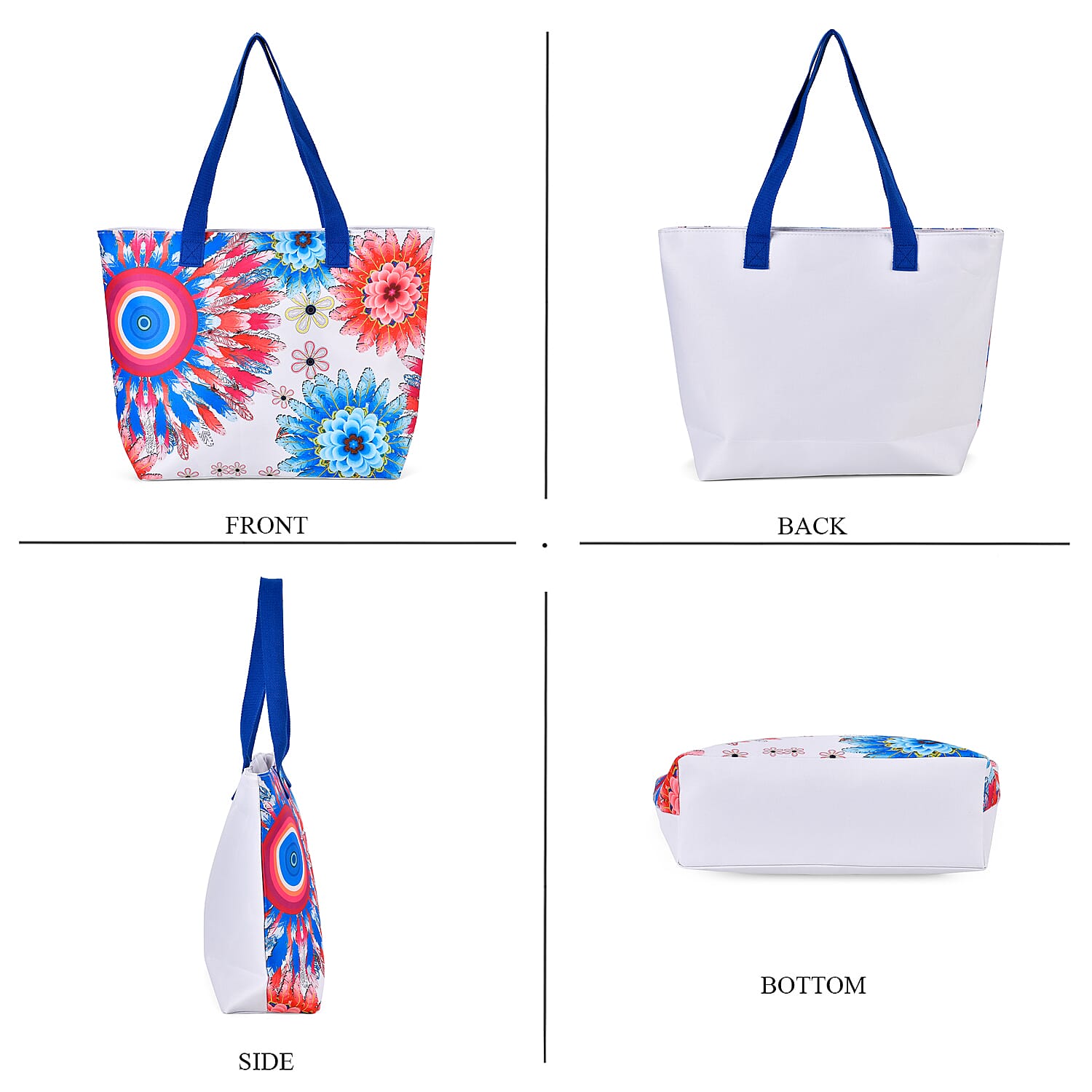 Set of 2 Flower Pattern Tote Bag with Handle Drop - Blue & Red