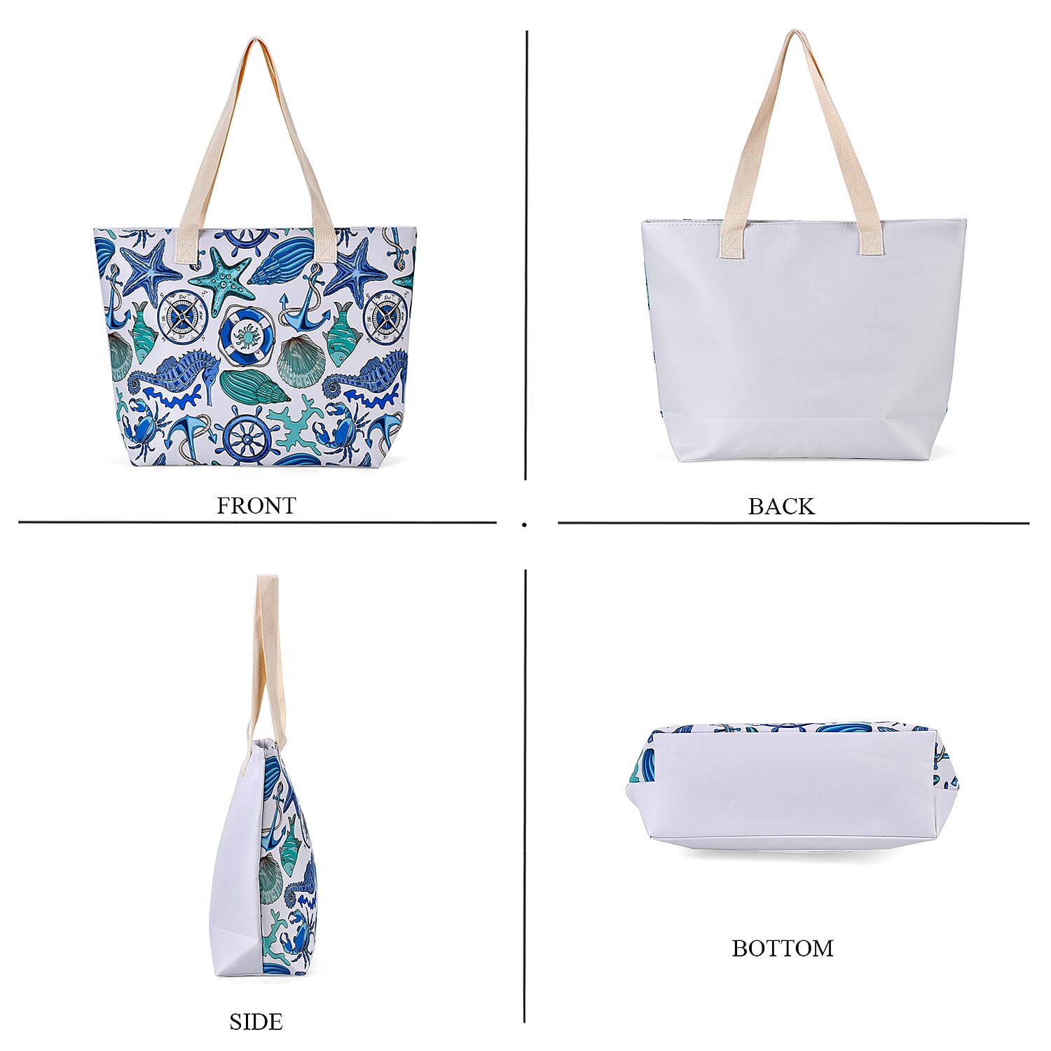 Set of 2 Sea Gull Pattern Tote Bag with Handle Drop - Red & Blue