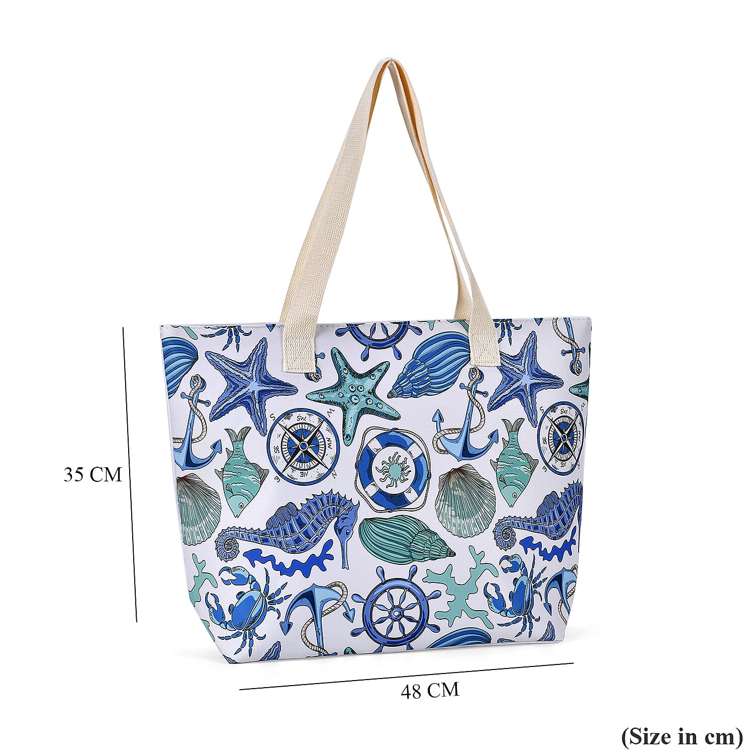 Set of 2 Sea Gull Pattern Tote Bag with Handle Drop - Red & Blue