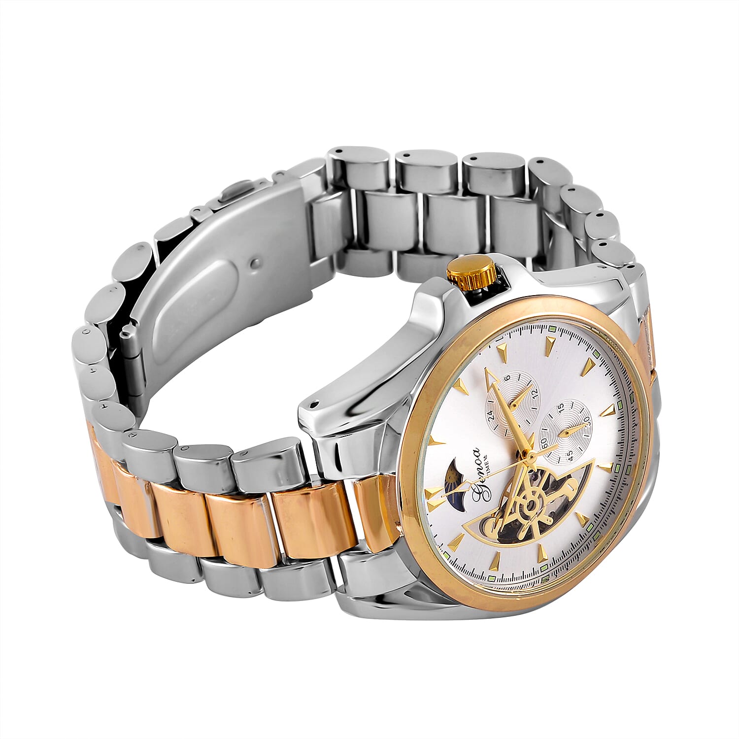 GENOA TIME V2 Automatic Mechanical Multifunction Movt. Watch with Stainless Steel Strap Exhibition Back Water Resistant in Dual Tone