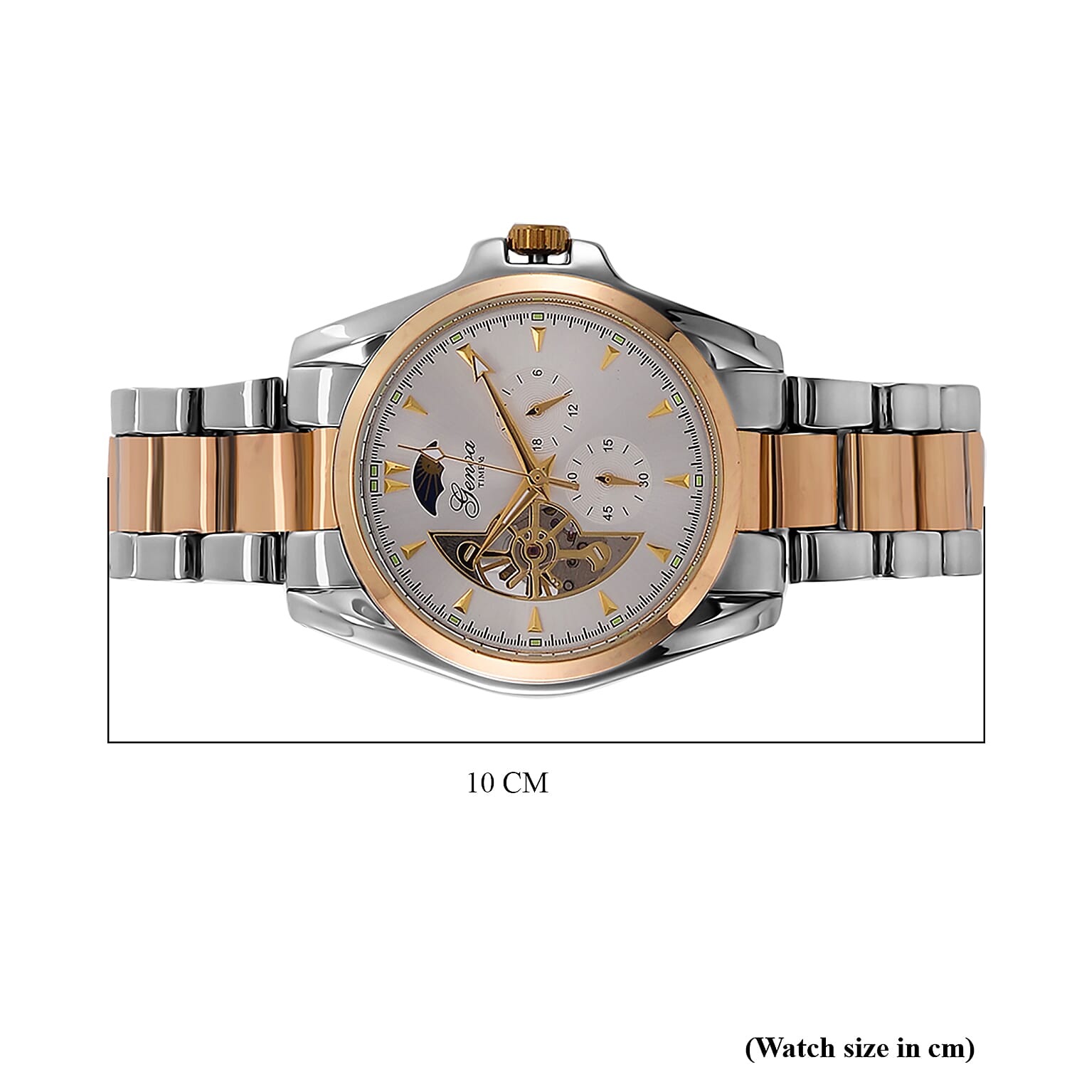 GENOA TIME V2 Automatic Mechanical Multifunction Movt. Watch with Stainless Steel Strap Exhibition Back Water Resistant in Dual Tone