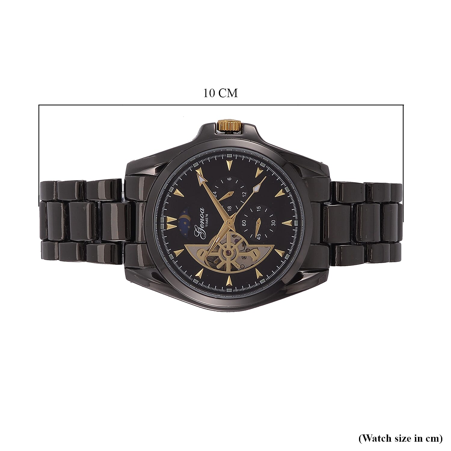 New Launch - GENOA TIME V2 Automatic Mechanical Multifunction Movt. Watch with Stainless Steel Strap Exhibition Back Water Resistant - Black