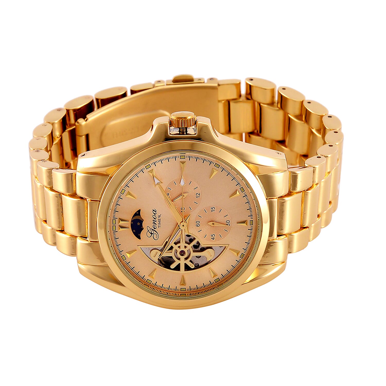 GENOA TIME V2 Automatic Mechanical Multifunction Movt. Watch with Stainless Steel Strap Exhibition Back Water Resistant - Gold