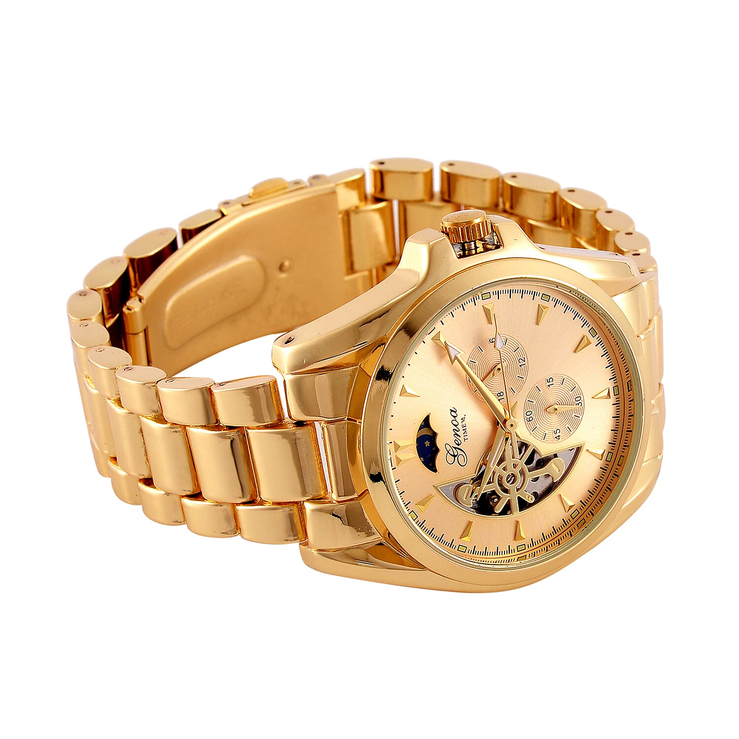 GENOA TIME V2 Automatic Mechanical Multifunction Movt. Watch with Stainless Steel Strap Exhibition Back Water Resistant - Gold