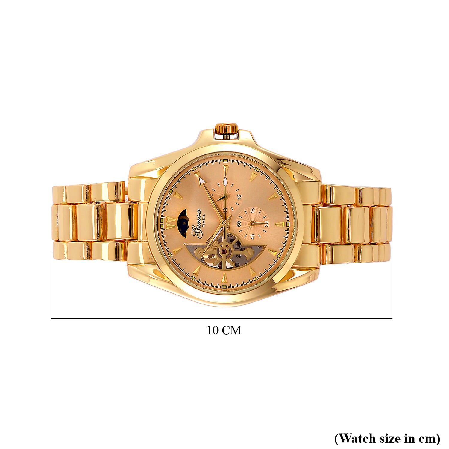 GENOA TIME V2 Automatic Mechanical Multifunction Movt. Watch with Stainless Steel Strap Exhibition Back Water Resistant - Gold