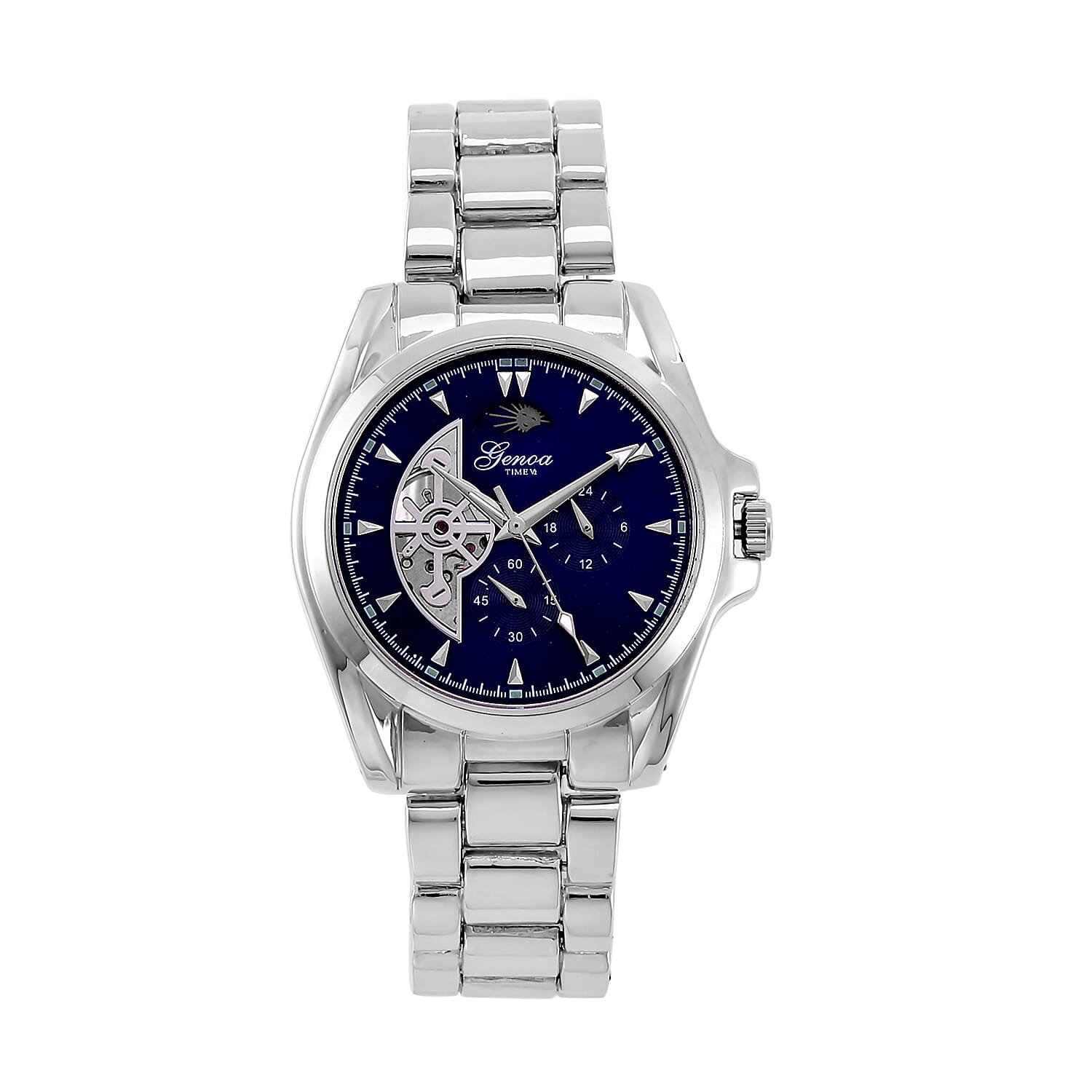 GENOA TIME V2 Automatic Mechanical Multifunction Movt. Watch with Stainless Steel Strap Exhibition Back Water Resistant - Silver