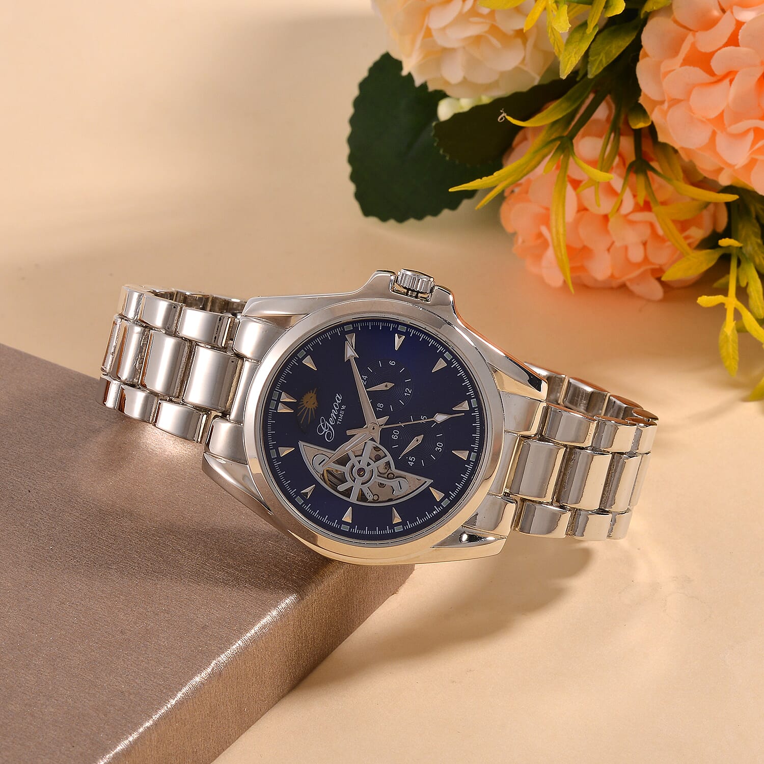 GENOA TIME V2 Automatic Mechanical Multifunction Movt. Watch with Stainless Steel Strap Exhibition Back Water Resistant - Silver