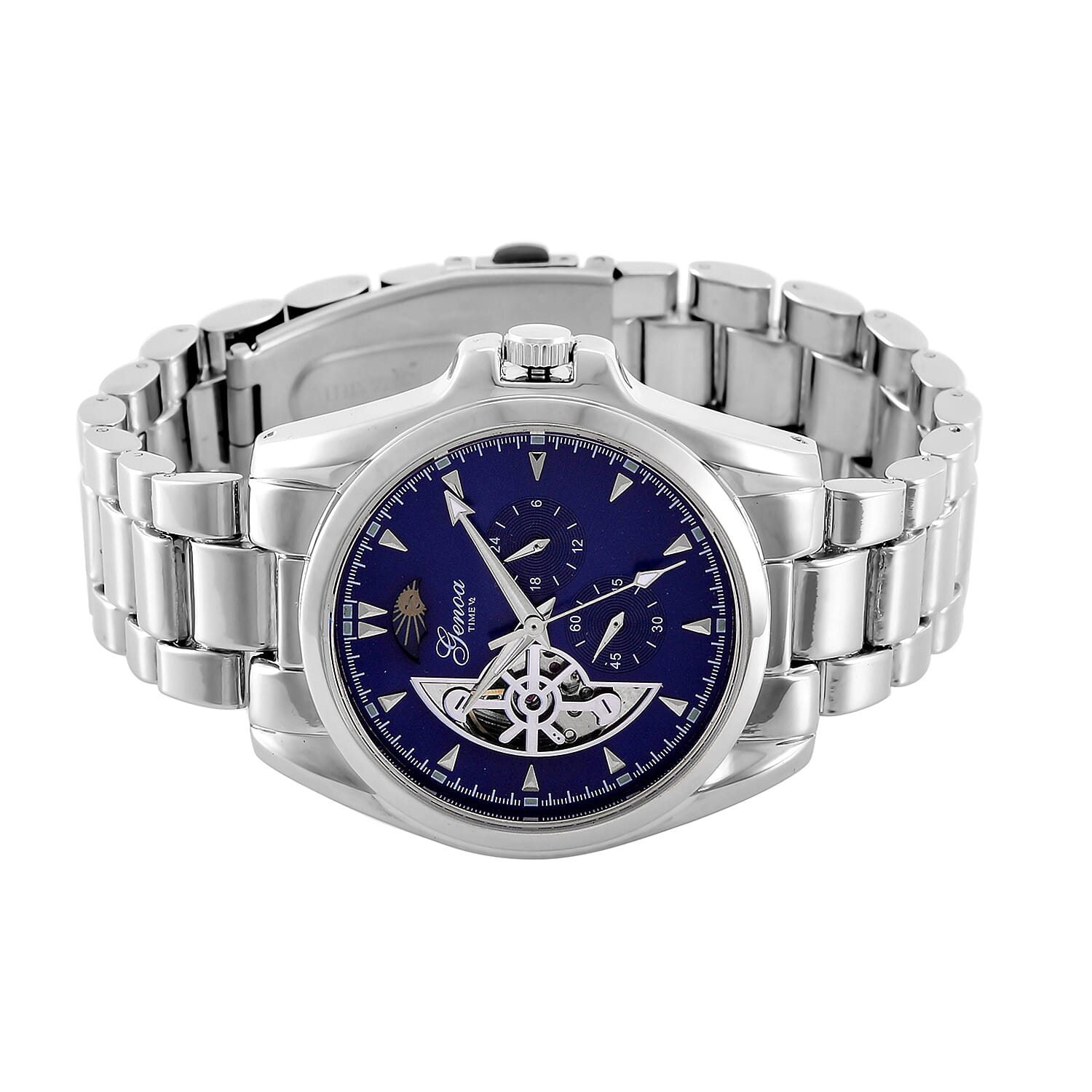 GENOA TIME V2 Automatic Mechanical Multifunction Movt. Watch with Stainless Steel Strap Exhibition Back Water Resistant - Silver