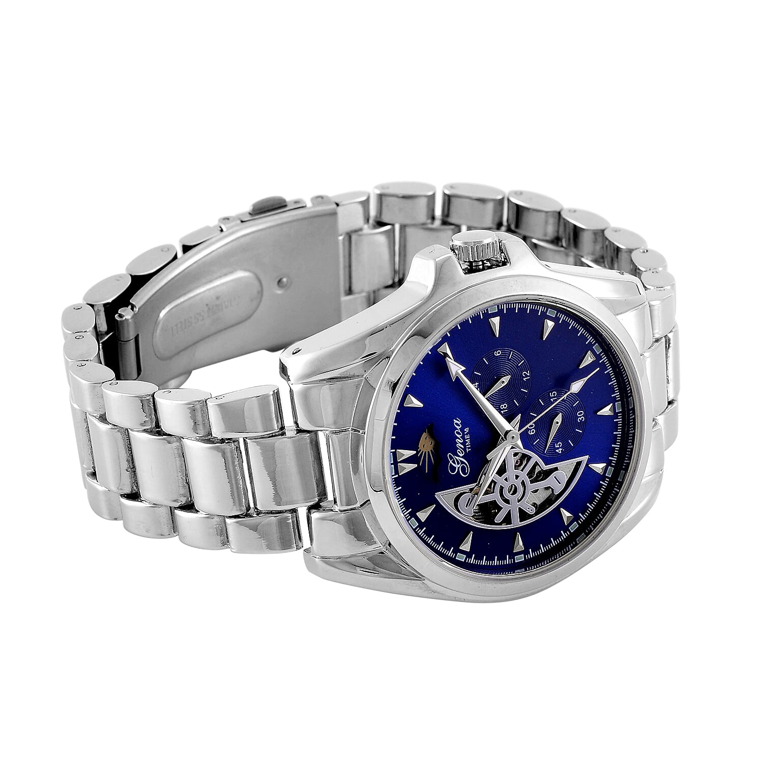 GENOA TIME V2 Automatic Mechanical Multifunction Movt. Watch with Stainless Steel Strap Exhibition Back Water Resistant - Silver