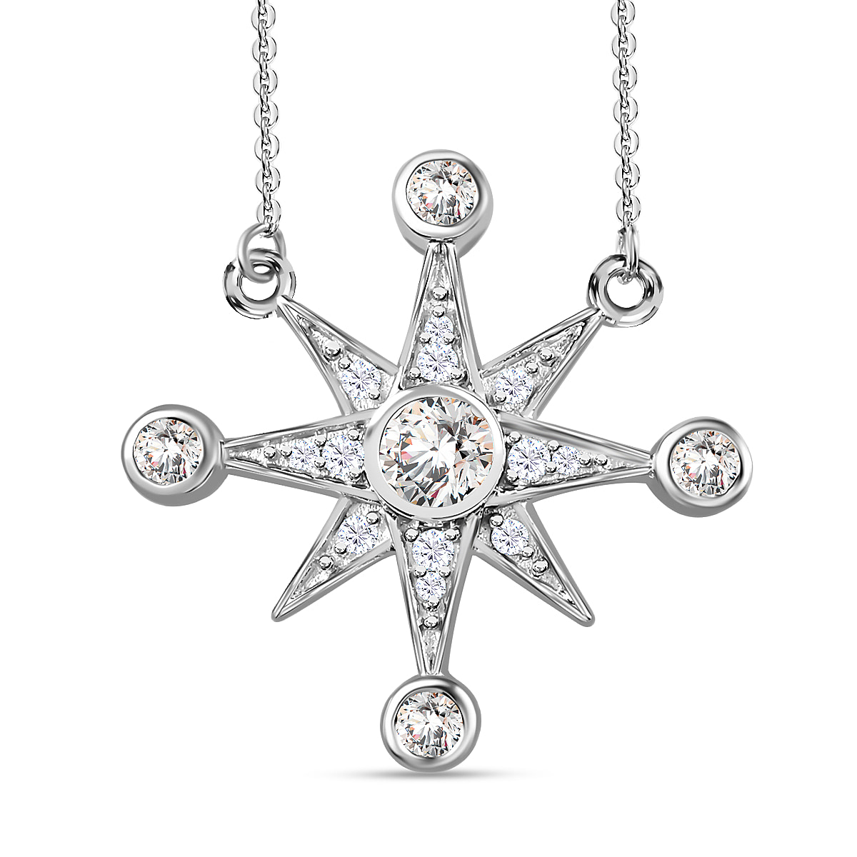 Moissanite Star Necklace (Size - 20) in Platinum Overlay Sterling Silver 0.74 Ct.