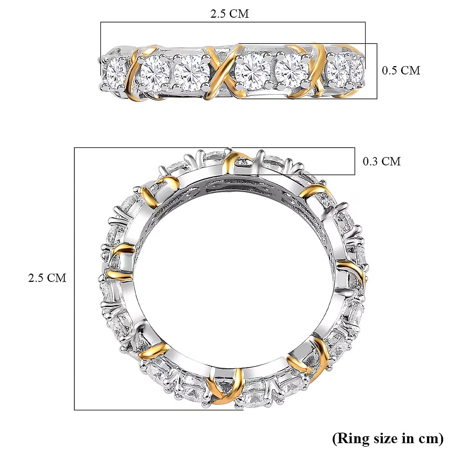 D'Joy Moissanite Criss Cross Band Ring in Platinum Overlay & Yellow Gold Plated Sterling Silver 1.85 Ct.