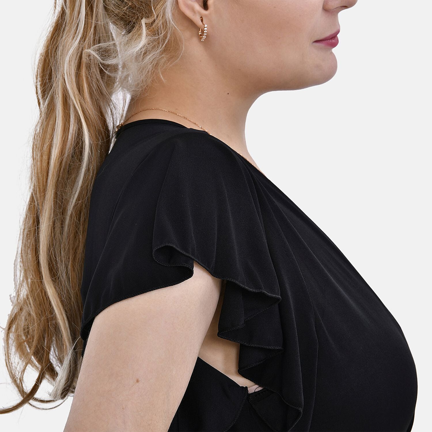 LA MAREY Floral Pattern Smocked Waist Jumpsuit with Flutter Sleeve (Size M) - Yellow & Purple