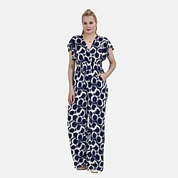 LA MAREY Floral Pattern Smocked Waist Jumpsuit with Flutter Sleeve (Size M) - Yellow & Purple