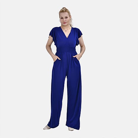 La Marey Smocked Waist Jumpsuit with Flutter Sleeve (Size L16 TO 20) - Royal Blue